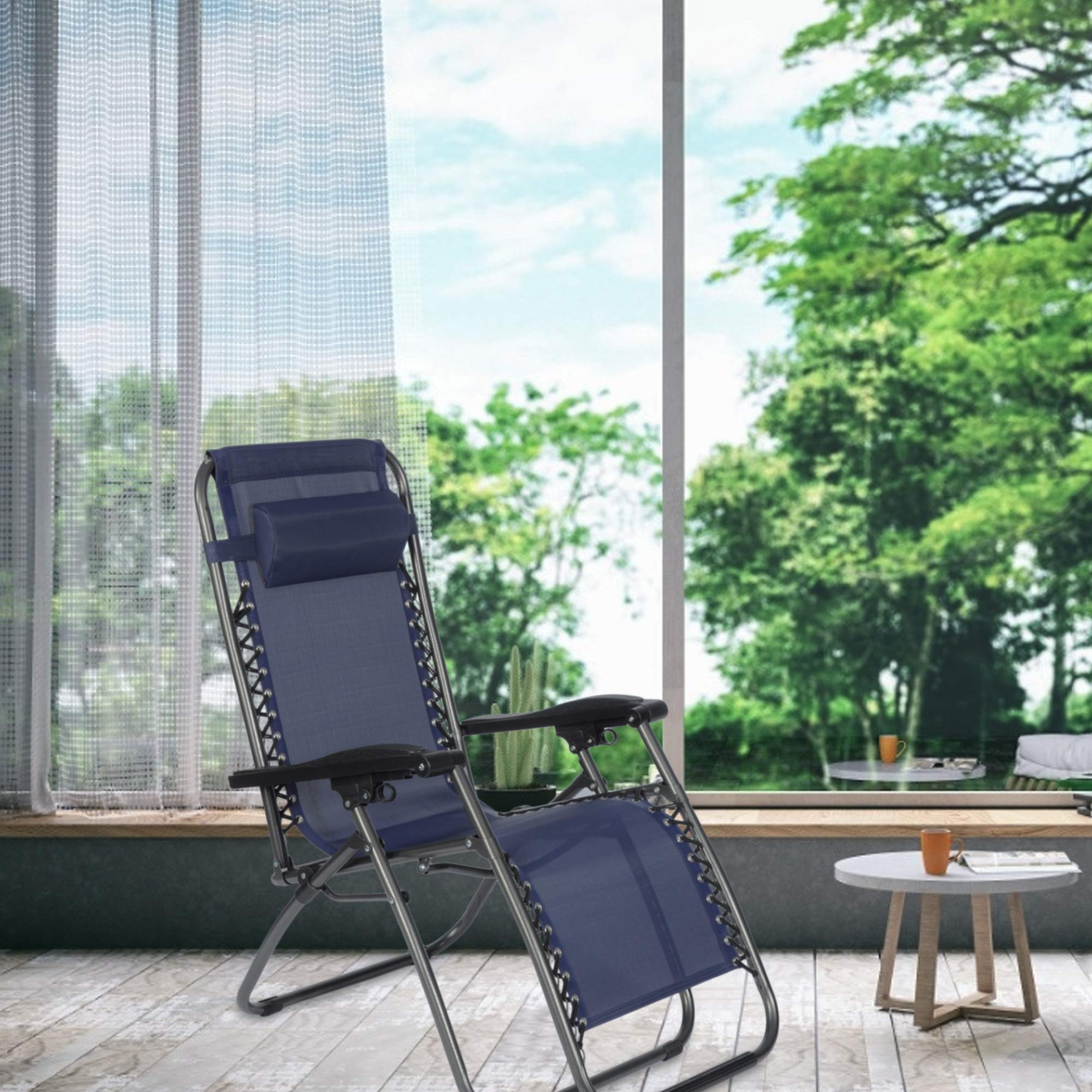 Zero Gravity Chairs Set of 2 - Adjustable Reclining Outdoor Lounge Patio Chairs for Garden, Beach, Poolside - Comfortable Gray & Blue - Perfect for Relaxing, Sunbathing, and Backyard Lounging
