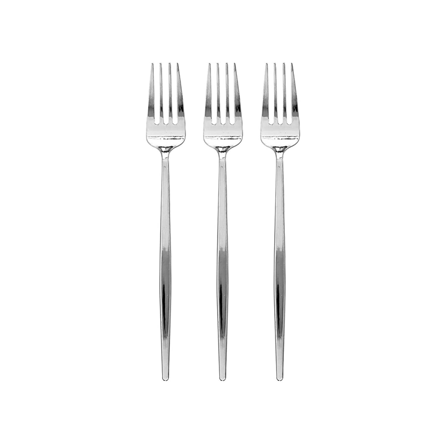 Premium Shiny Silver Plastic Cutlery Set - Heavy Duty Disposable Silverware for Parties, Weddings & Events (300 Elegant Dessert Forks) - Perfect for Birthday Celebrations, Catering & Outdoor Dining