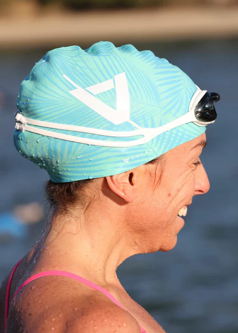 Volare Palms Swim Cap for Women & Men - Silicone Swimming Cap for Long Hair, Waterproof & Comfortable - Ideal for Pool, Beach, and Competitive Swimming