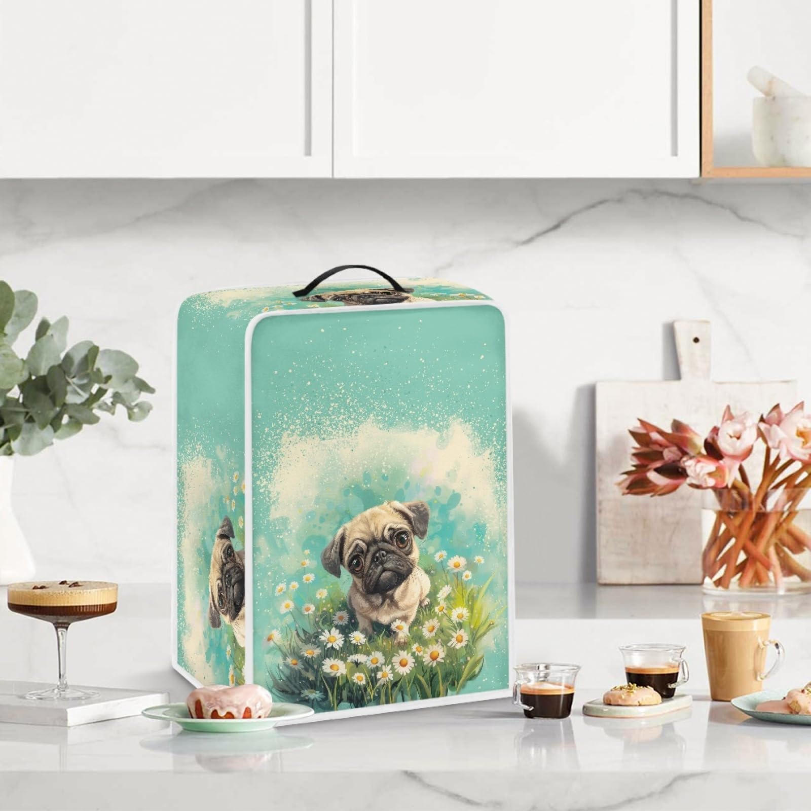 Cute Floral Pug Coffee Machine Cover - Protective Top Handle Cover for Coffee Makers, Blenders & Mixers | Perfect for Kitchen Decor & Small Appliance Protection