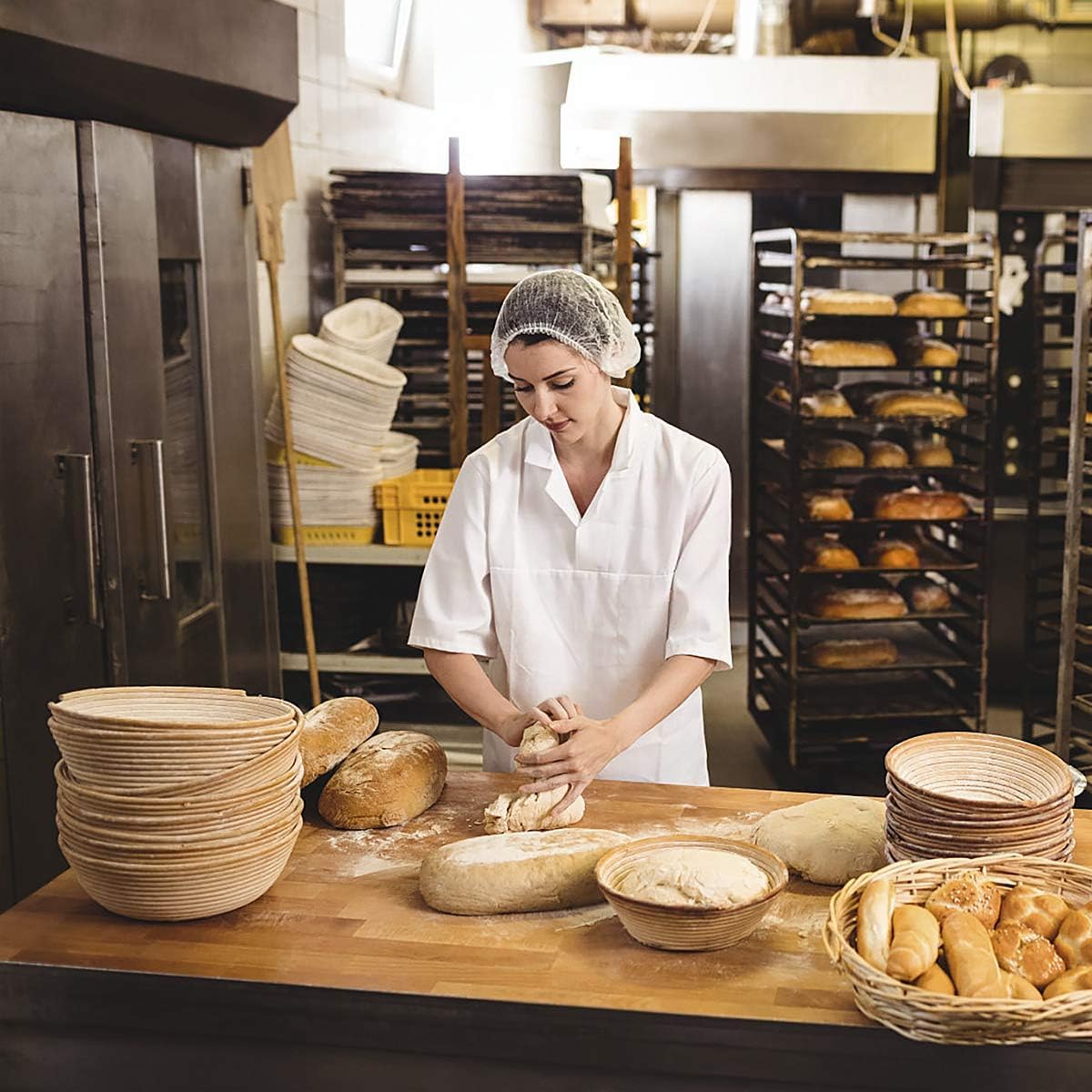 10 Inch Round Bread Proofing Basket - Large Natural Rattan Banneton for Sourdough Baking with Cloth Liner, Dough Scraper & Bread Lame | Perfect for Home Bakers & Professionals | Artisan Bread Making, Homemade Sourdough Starter Kit