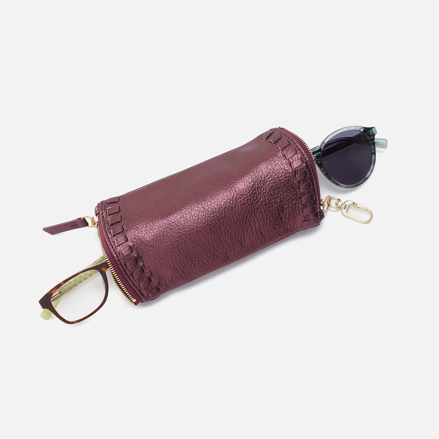 Premium Metallic Leather Double Eyeglass Case - Frosted Plum | Stylish Protective Eyewear Storage for Travel, Work & Everyday Use