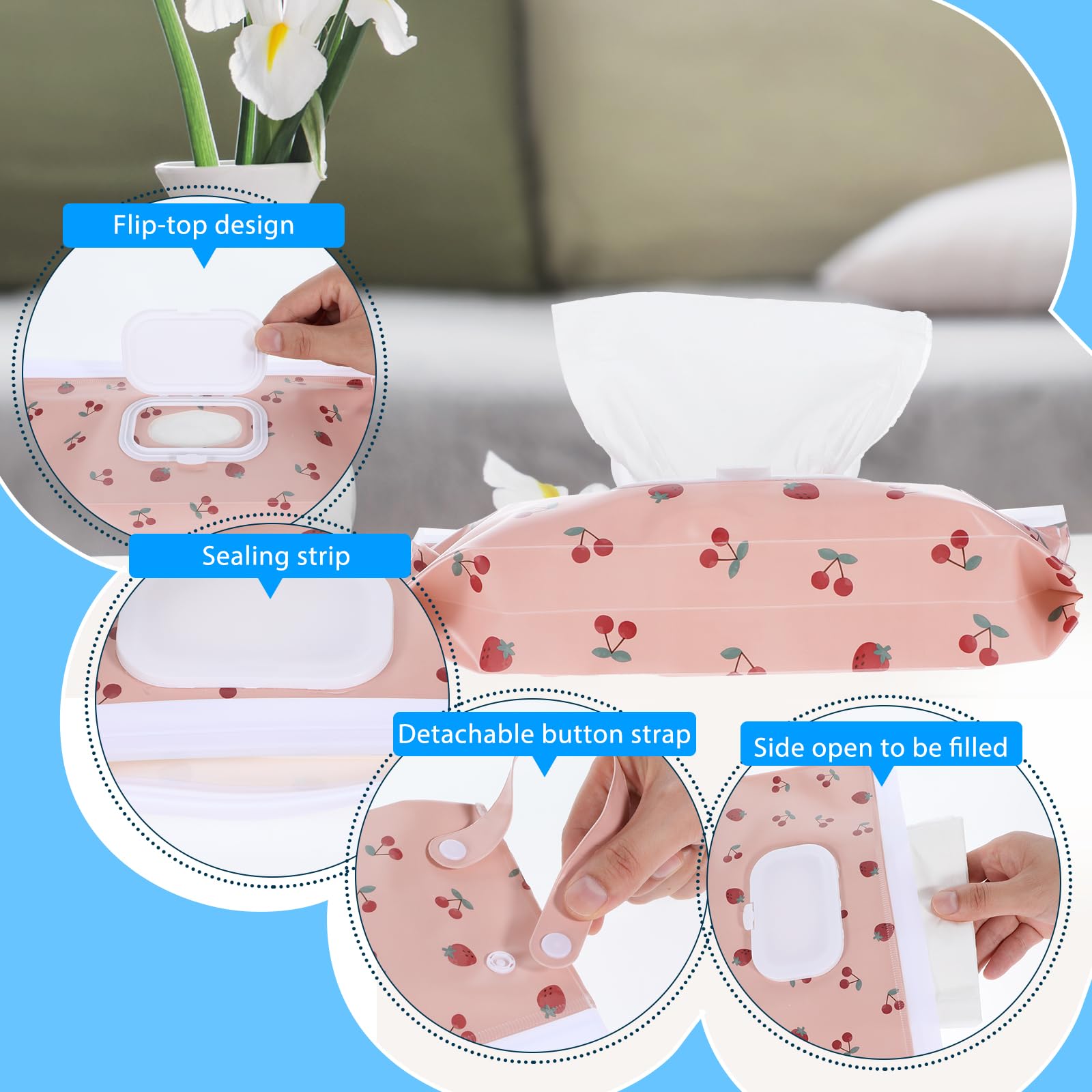 4-Pack Reusable Baby Wipes Dispenser - Travel Wipes Container & Refillable Wet Wipe Holder - Portable Wipe Pouch for Camping, Hiking, Diaper Changes - Keeps Wipes Fresh & Moist - Ideal for Outdoor Adventures, Baby Care & On-the-Go Use