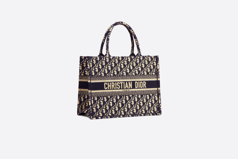 Dior Book Tote Bag - Embroidered Canvas Blue Dior Oblique Pattern Luxury Handbag for Women | Perfect for Travel, Work & Everyday Use