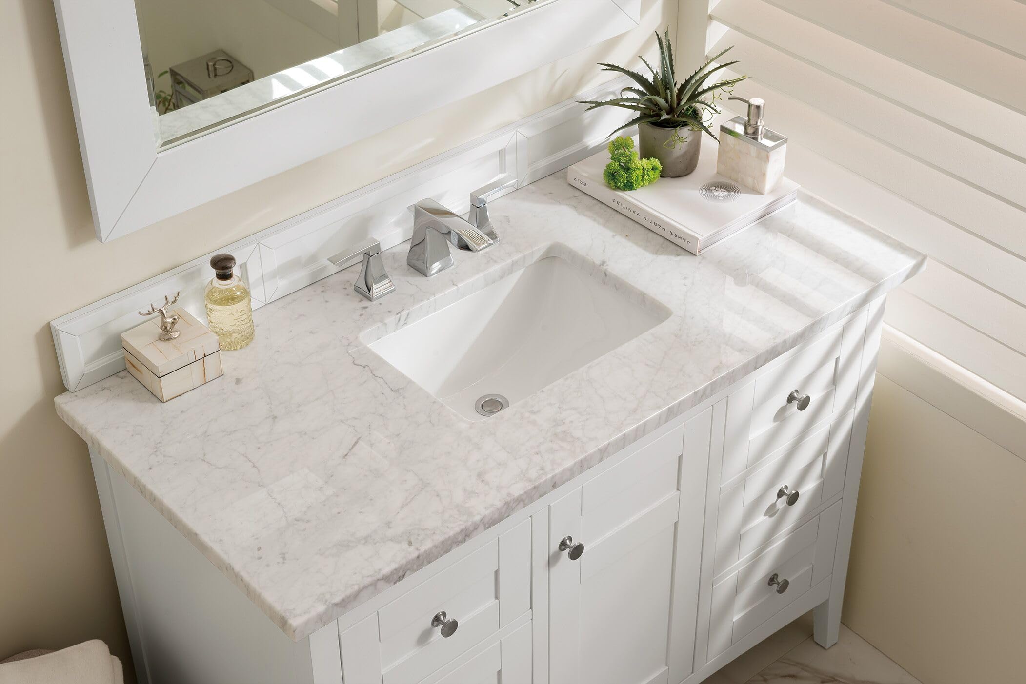 48-Inch Single Sink Bathroom Vanity in Bright White - Modern Farmhouse Style for Master Bath & Powder Room Remodel