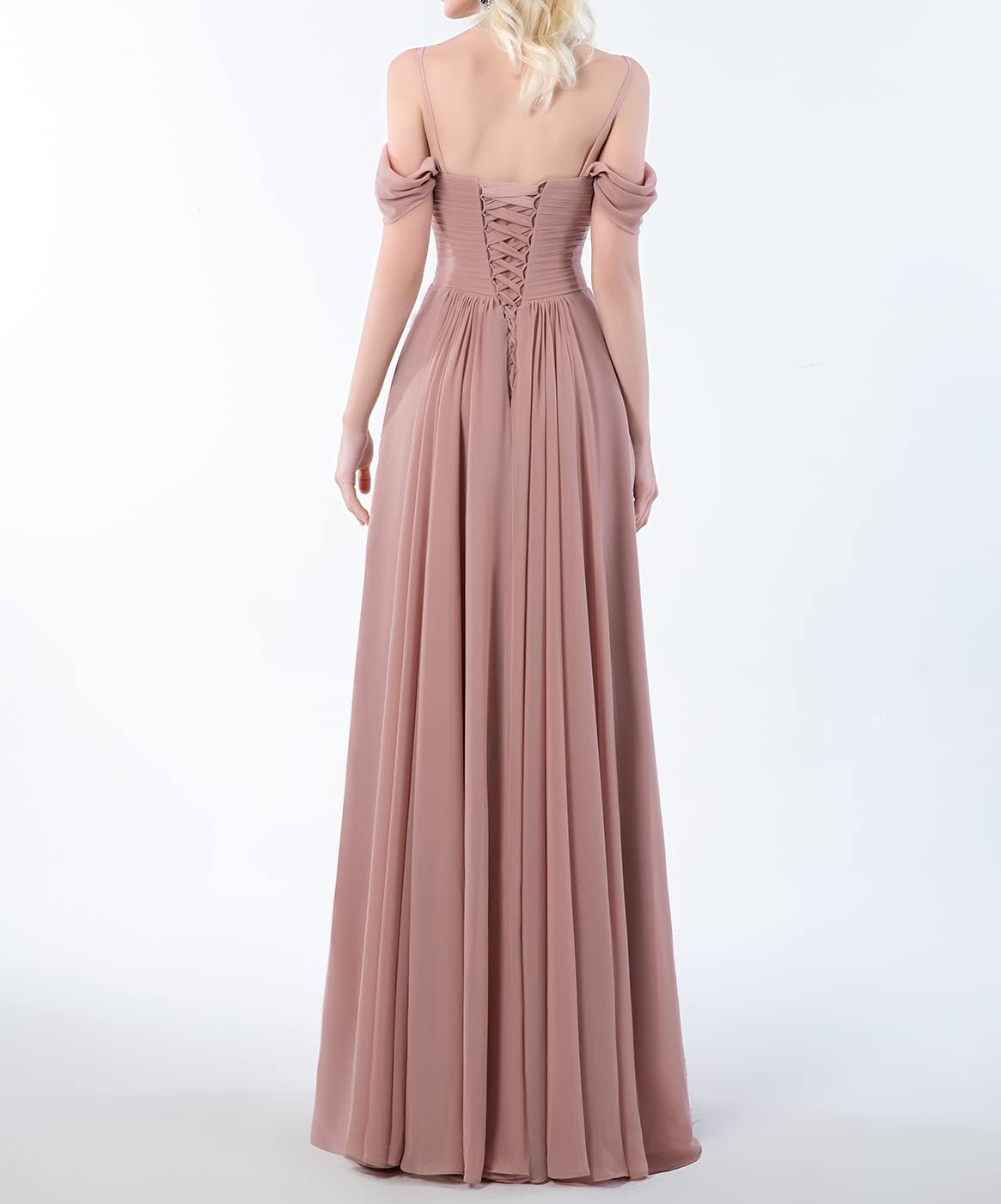 Elegant Off-The-Shoulder V-Neck Chiffon Bridesmaid Dress - Long Formal Evening Gown for Weddings, Parties & Special Occasions