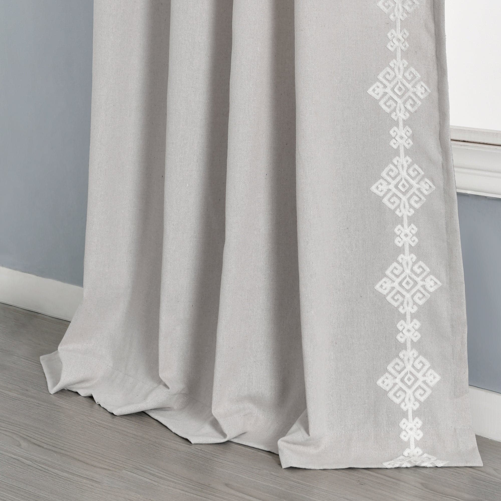 Luxury Modern Geo Linen-Like Embroidery Border Window Curtain Panel - Elegant Home Decor for Living Room, Bedroom & Dining Room