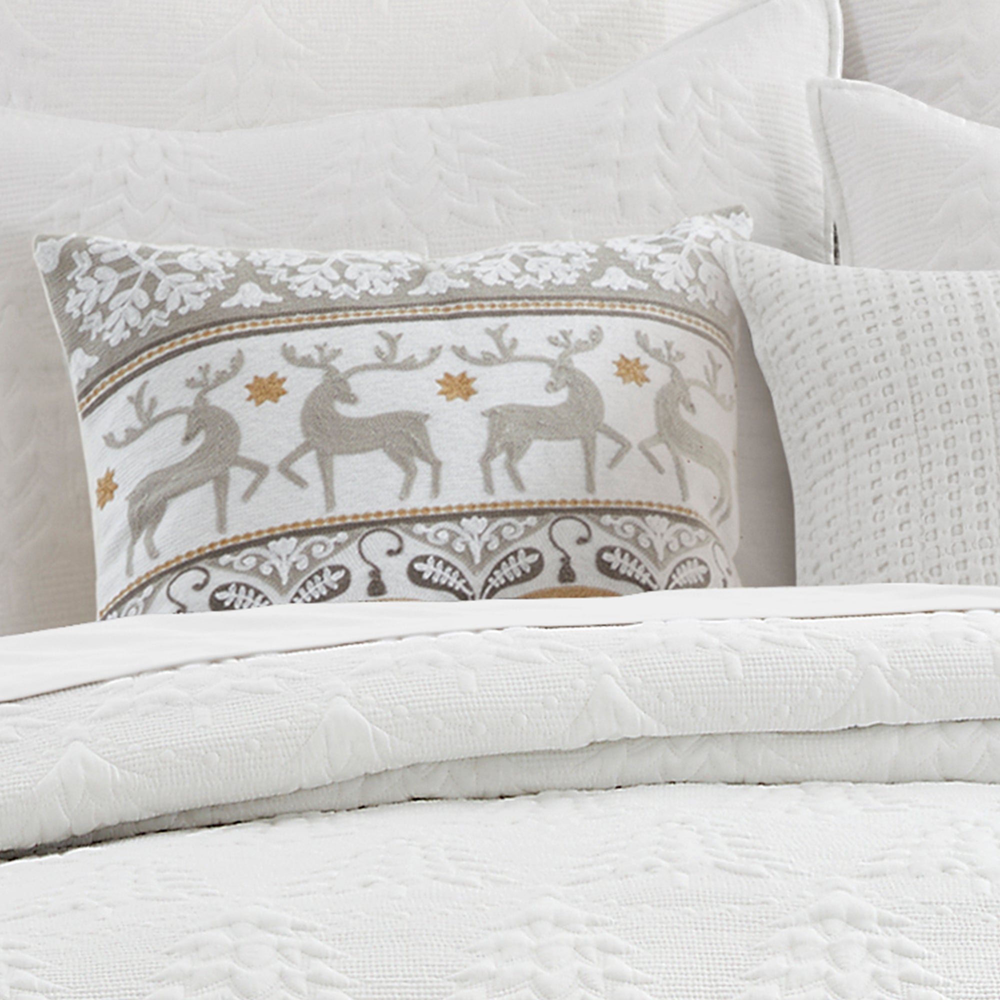 White Reindeer Dance Christmas Tree Pillow - Festive Holiday Home Decor for Christmas Party & Cozy Living Room