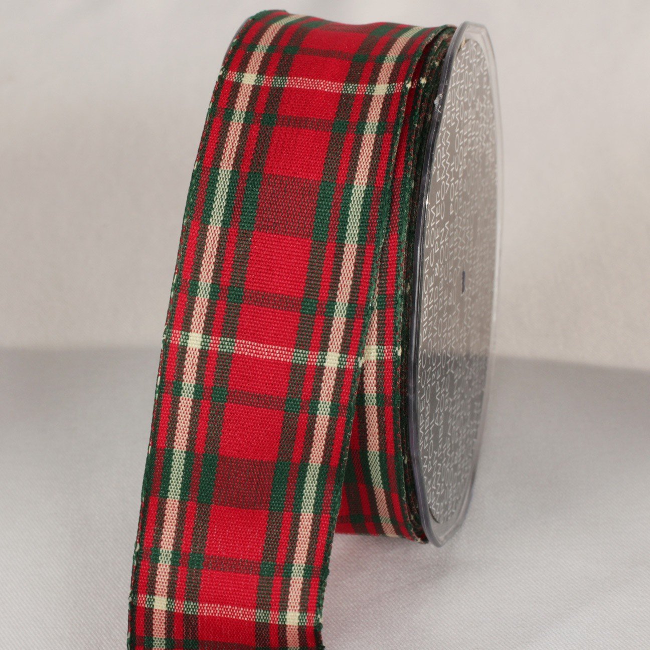 The Ribbon People Scarlet Red and Green Plaid Tartan Design Wired Craft Ribbon - 1.5 Inch x 30 Yards for Holiday Gift Wrapping, DIY Crafts, and Christmas Decorations