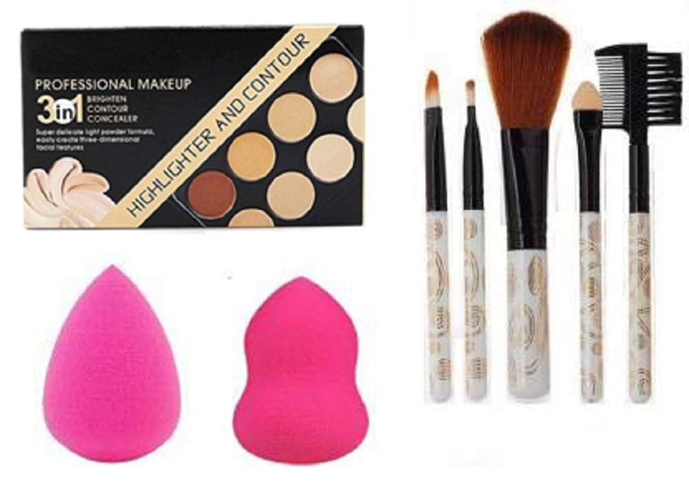 Angelie 8-Shade Highlighter & Contour Concealer Kit with 5 Makeup Brushes & 2 Blender Puffs - Professional Face Contouring Set for Highlighting, Shading & Full Coverage Makeup - Perfect for Daily Use, Special Occasions & Makeup Artists