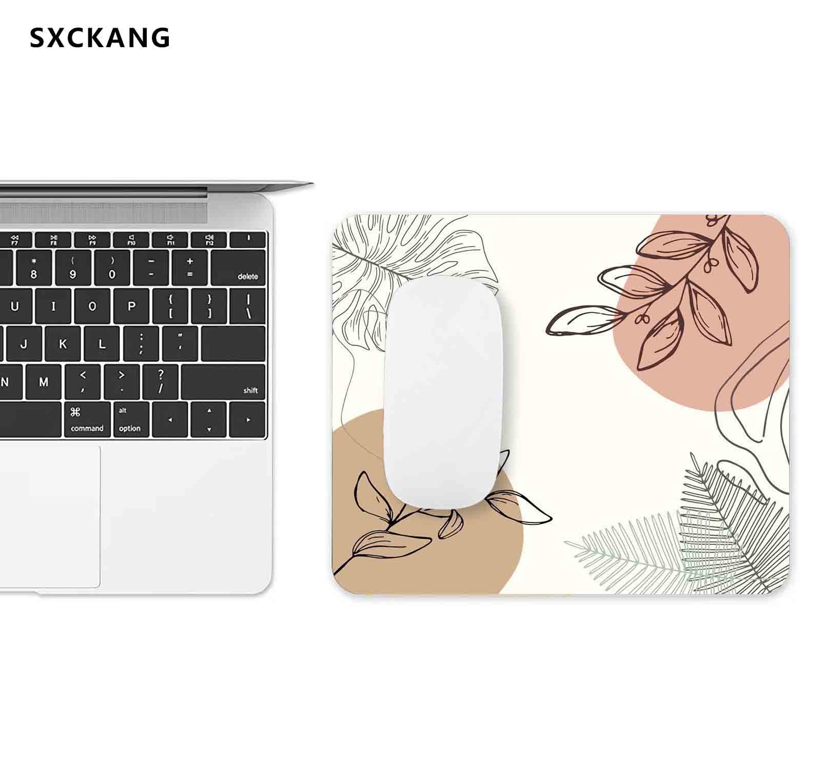 Premium Small Rectangle Mouse Pad - Custom Cute Design with Non-Slip Rubber Base & Washable Cloth Surface - Aesthetic Abstract Leaves Pattern for Women - Perfect for Office, Gaming & Home Computer Use