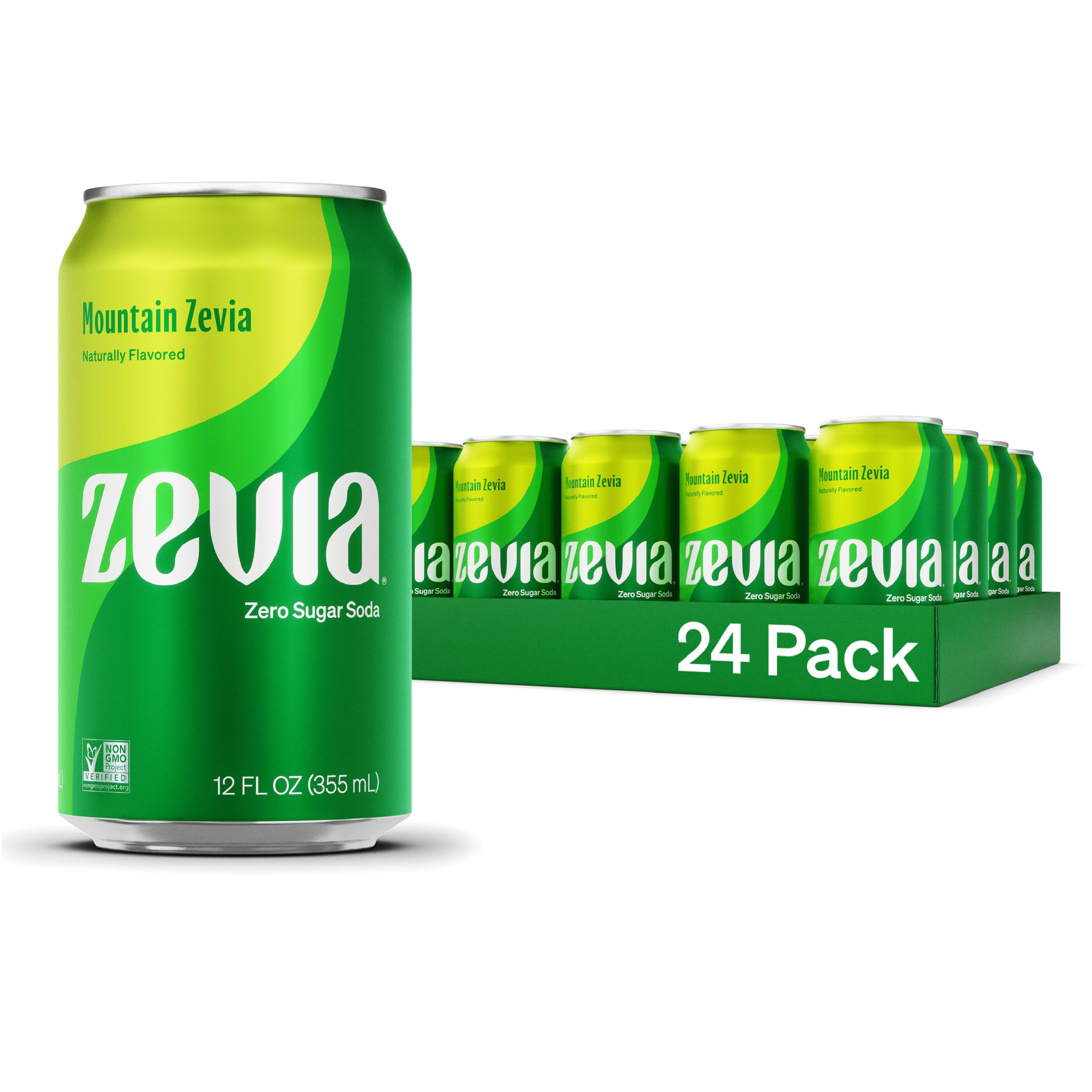 Zevia Zero Calorie Soda - Mountain Zevia Flavor, 24 Pack (12oz Cans) | Refreshing Sugar-Free & Naturally Sweetened Carbonated Drink for Parties, Picnics & Healthy Lifestyle