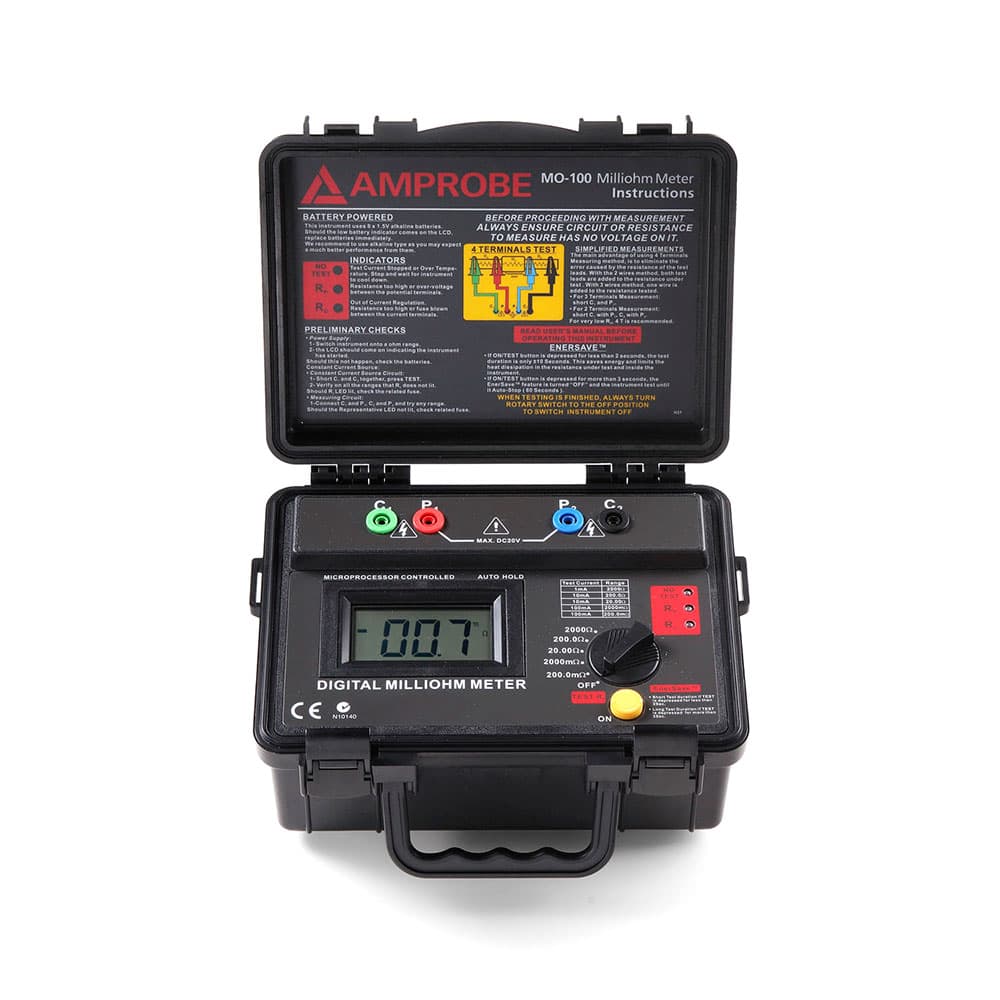 Amprobe 3474954 MO 100 Portable Battery Powered Milliohm Meter with Shoulder Strap & Test Leads - Perfect for Electrical Testing, HVAC Maintenance, and Industrial Applications