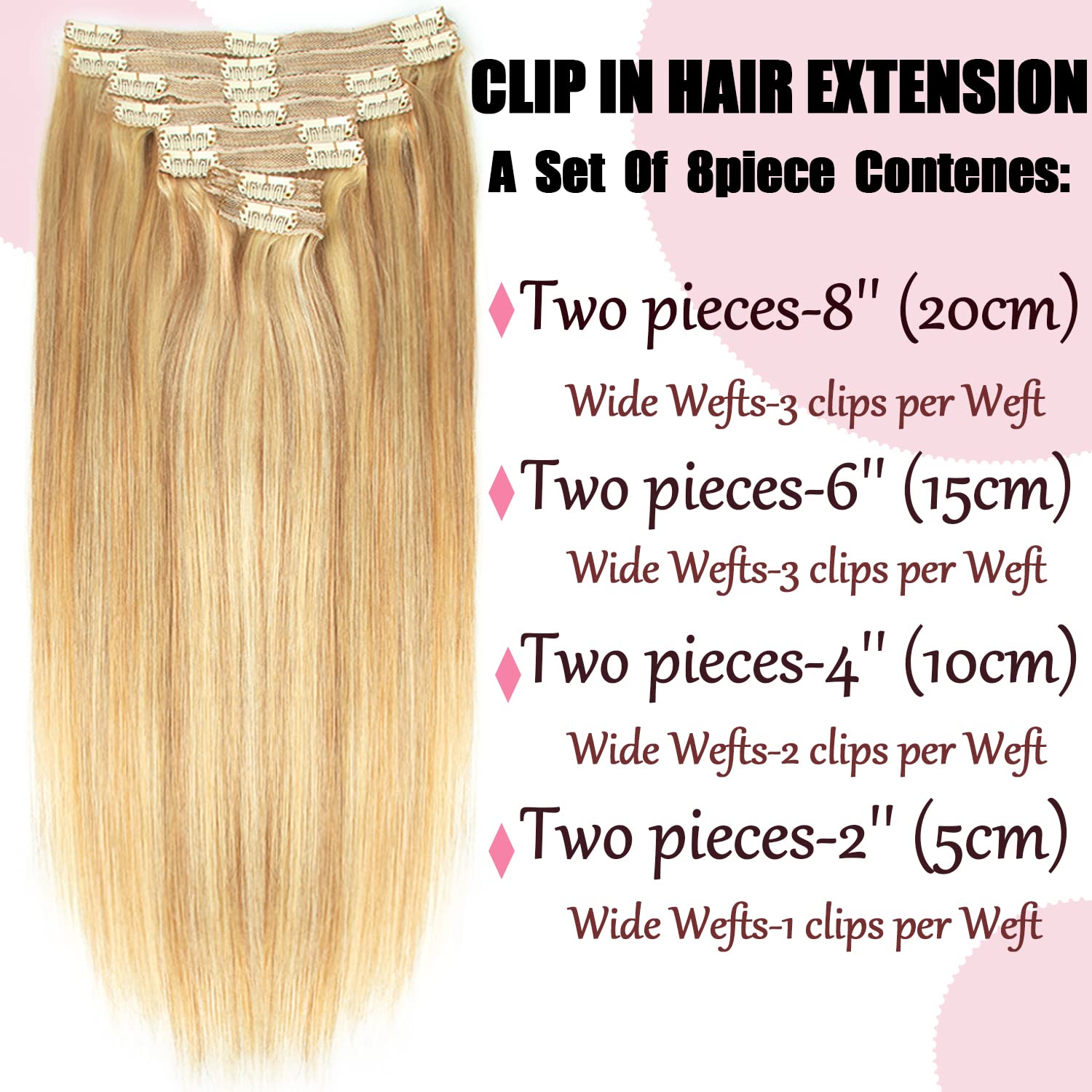 Dark Blonde Highlighted Bleach Blonde Clip-in Hair Extensions 22