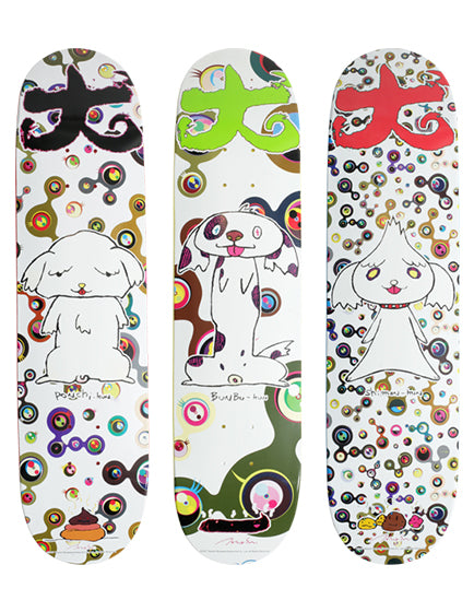 Takashi Murakami x Supreme BUNBU PONCHI SHIMON Triptych Skate Decks - Limited Edition Collectible Art for Home Decor & Skateboarding Enthusiasts