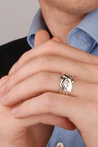 Unisex 7-Band Platinum Puzzle Ring - Elegant & Durable Interlocking Design for Men & Women - Perfect for Weddings, Anniversaries, and Unique Gifts