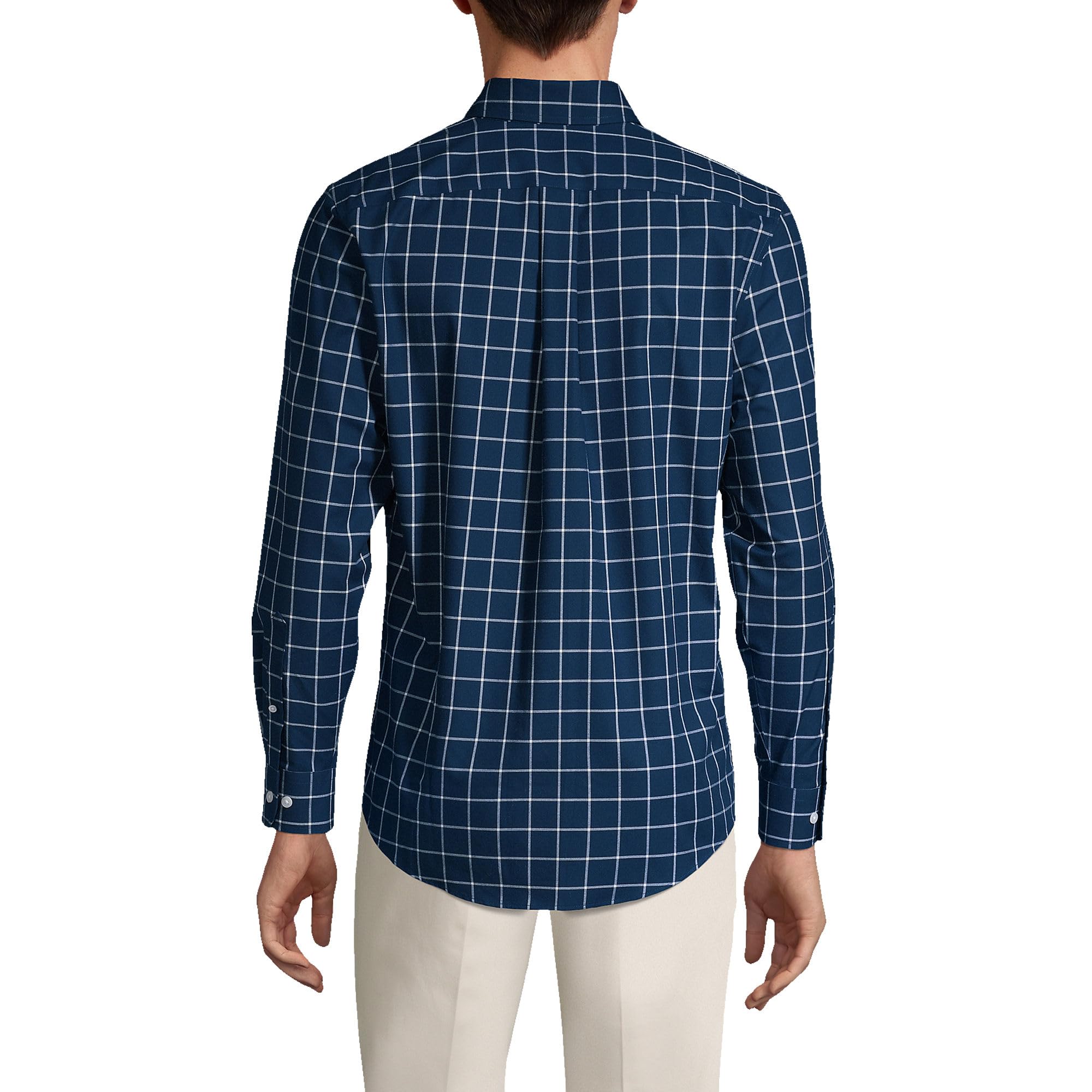 Lands' End Men's Traditional Fit No Iron Twill Shirt - Comfortable Wrinkle-Free Dress Shirt for Office, Business & Casual Wear