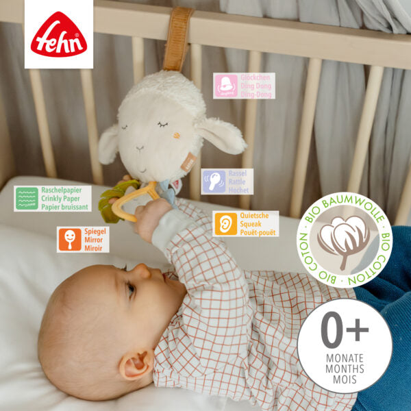 FehnNATUR Soft Plush Sheep Activity Toy for Babies - Cuddly Sensory Play Toy for Newborns & Infants | Perfect for Nursery, Tummy Time & Early Learning Development