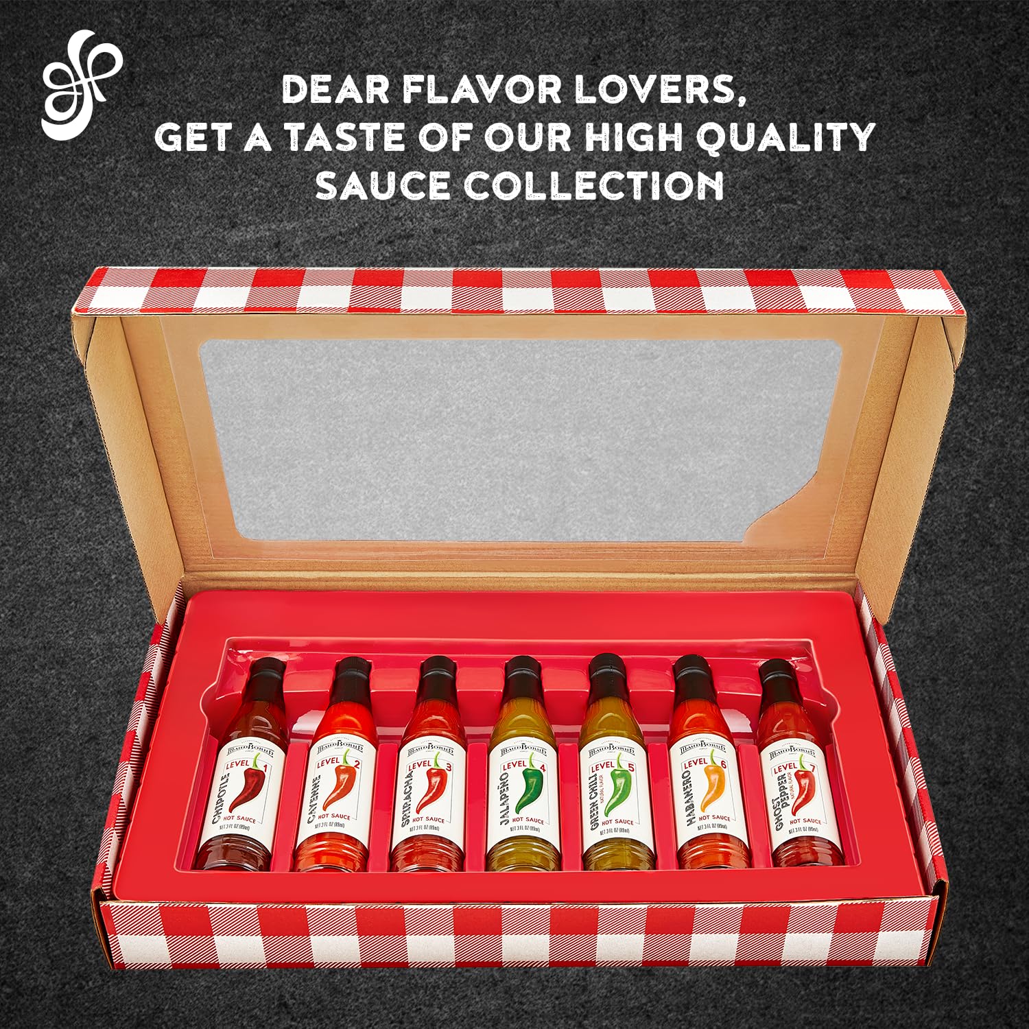 Spicy Hot Sauce Gift Set - 7 Bottles Variety Pack (3 fl. oz each) | Gluten Free Vegan Hot Sauces for Men, Women & Teens | Perfect for BBQ, Cooking, Gifts & Hot Sauce Lovers