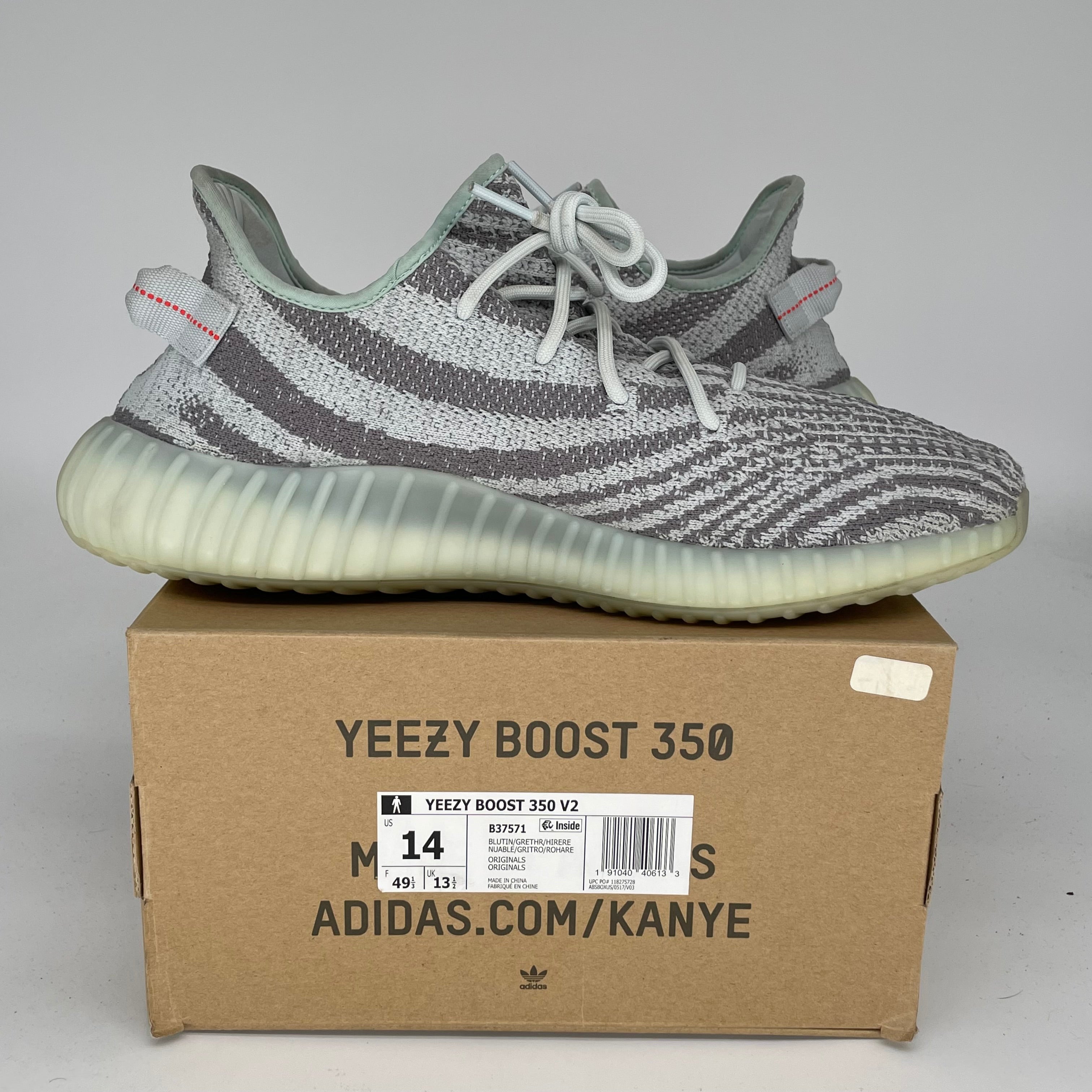 Adidas Yeezy Boost 350 V2 Blue Tint Sneakers - Men's Size 14 [B37571] | Comfortable Running Shoes for Casual Wear & Street Style