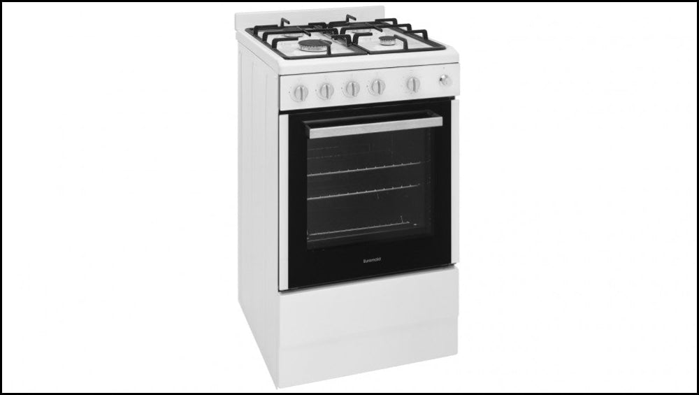 Euromaid EFS54FC SGW 54cm White Gas Freestanding Cooker - Energy Efficient 4 Burner Stove for Home Kitchen | Perfect for Baking, Roasting & Family Cooking