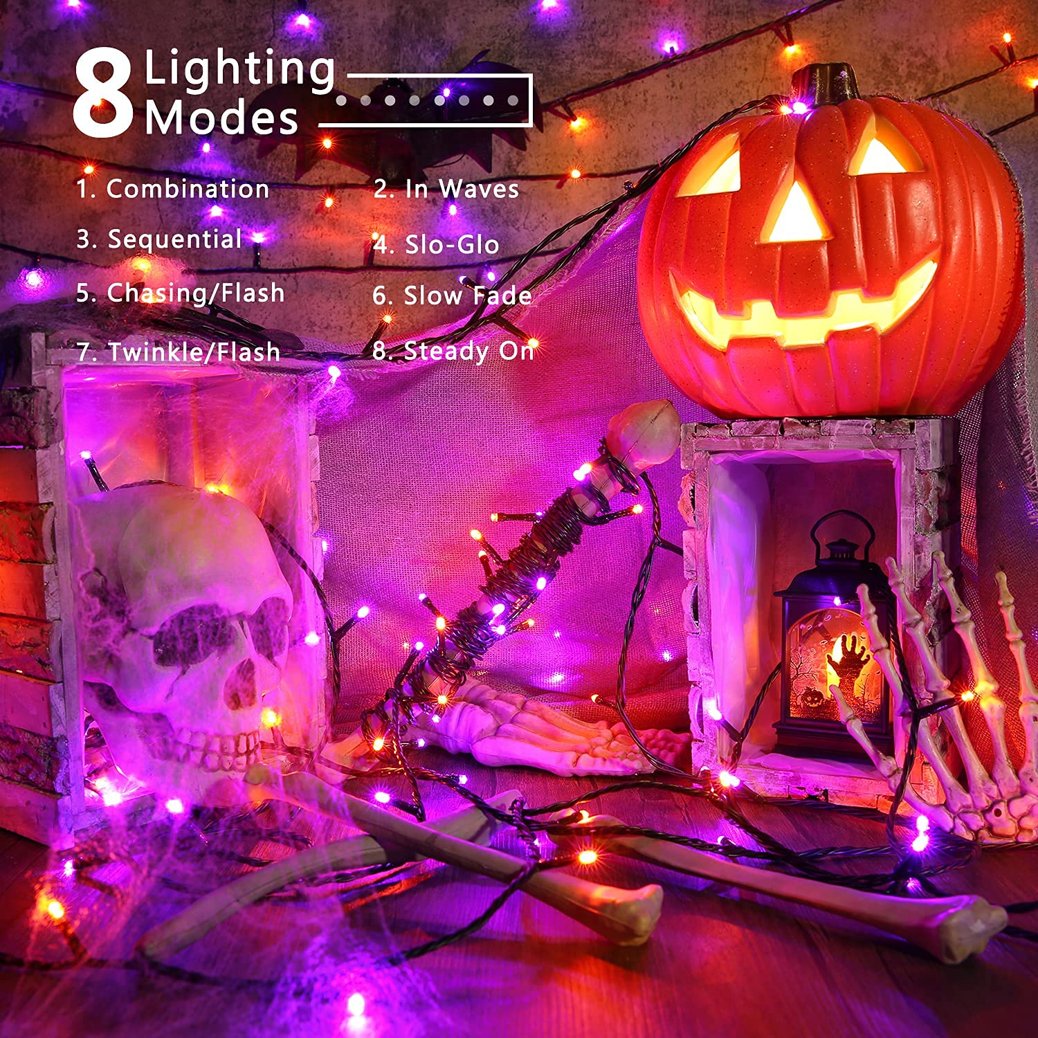 Brizled Purple & Orange Halloween String Lights - 95.14ft 240 LED Connectable Outdoor Lights with Timer & 8 Modes, Waterproof Plug-in Mini Lights for Spooky Halloween Decorations - Perfect for Porch, Yard, Party, and Haunted House Decor