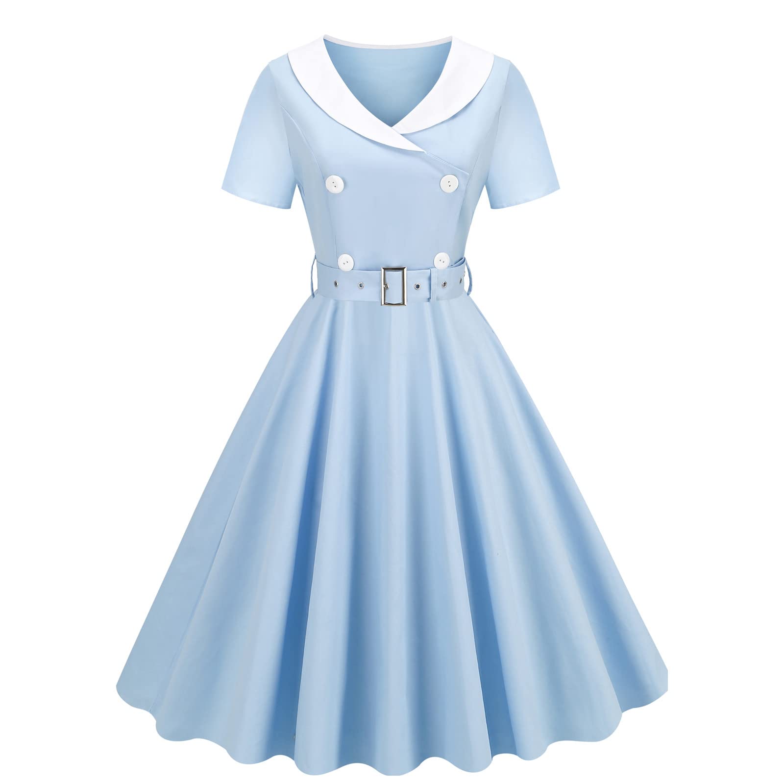 Vintage 1950s Women's V-Neck Cocktail Swing Dress - Elegant Button Up Prom Gown with Belt | Perfect for Evening Parties, Weddings & Retro Themed Events