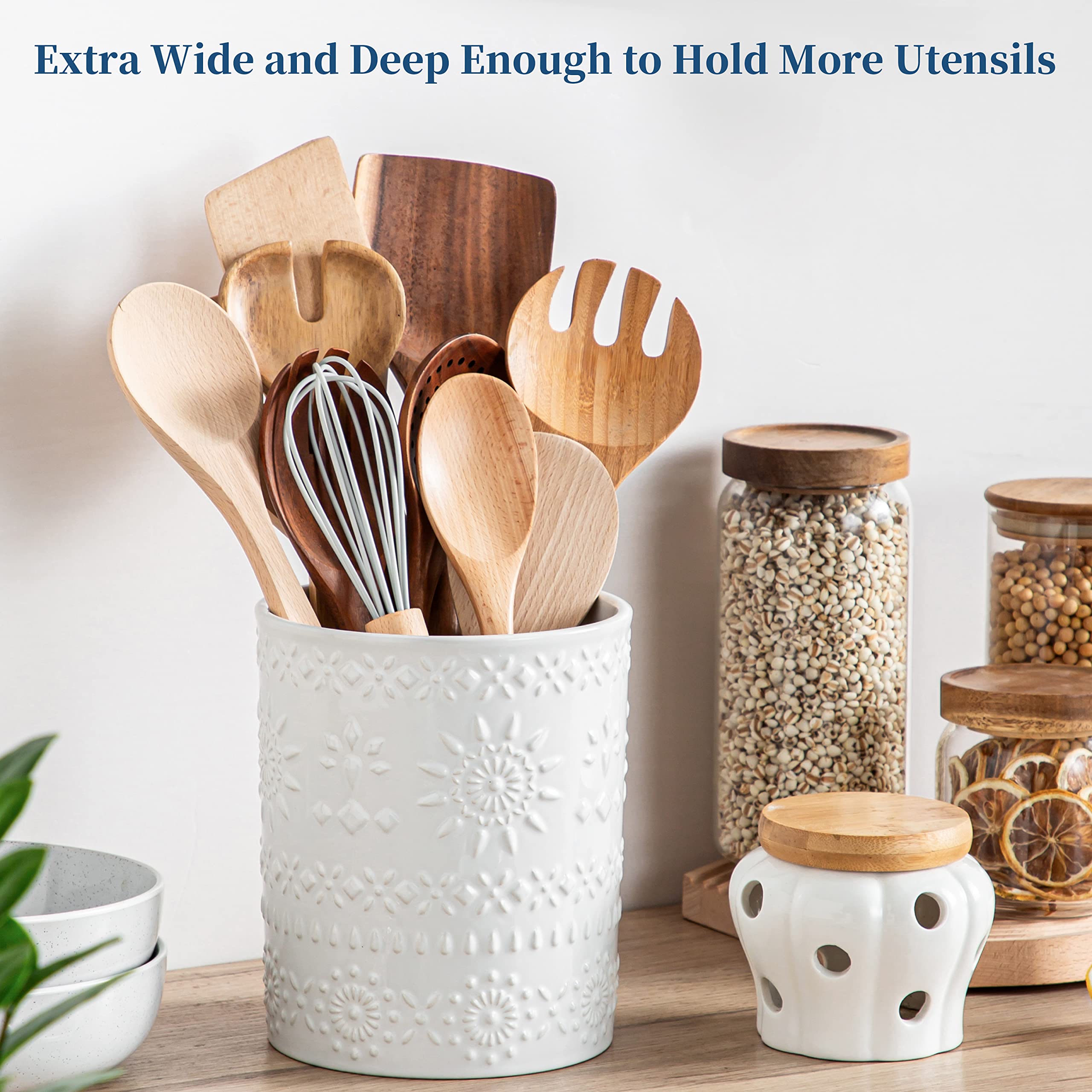 LOVECASA Extra Large Ceramic Utensil Holder - 7.2