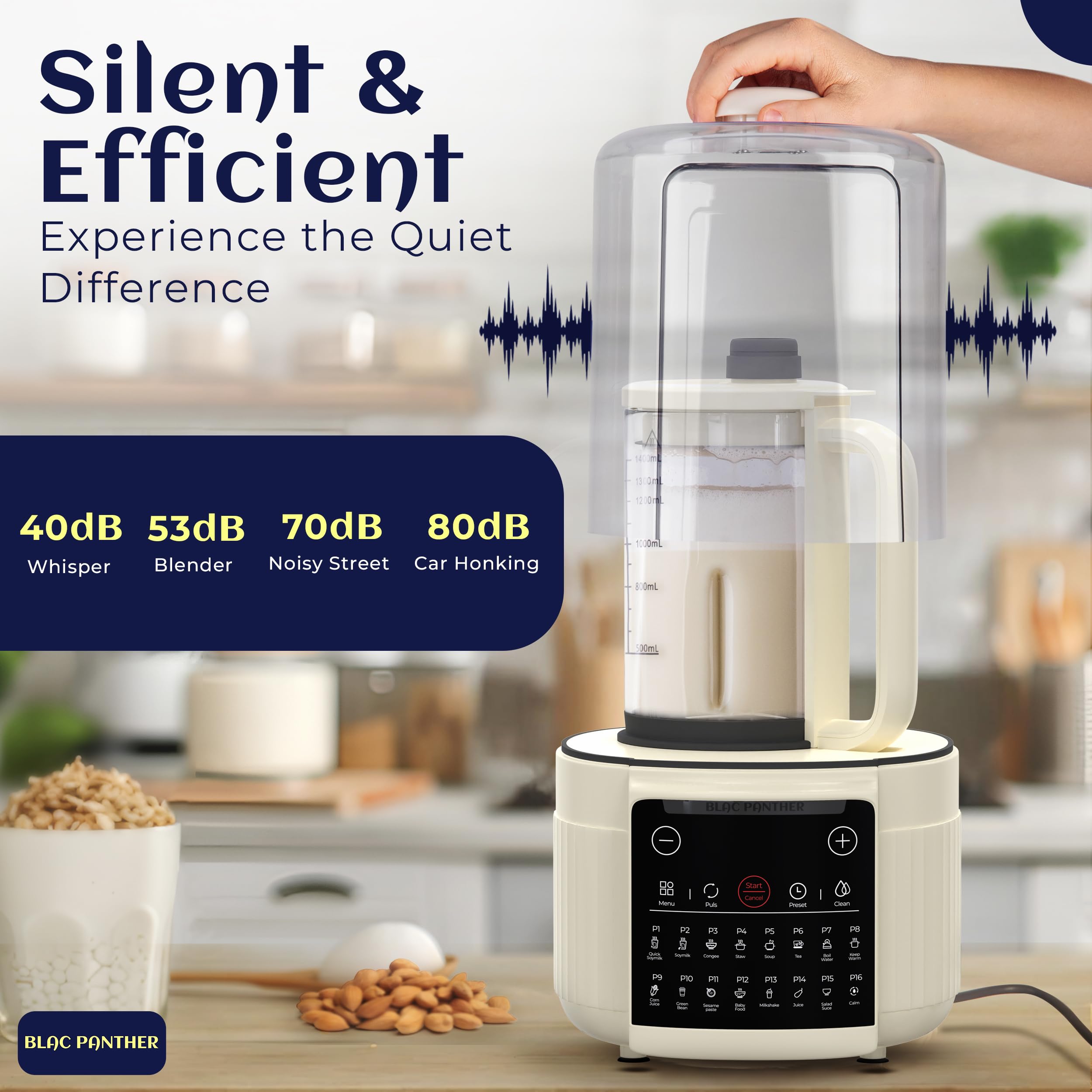 16-in-1 Blender & Nut Milk Maker 50oz - High Speed Soy/Oat Milk Maker, Plant-Based Milk Machine, Milkshake & Soup Blender with 8 Blades | Ultra-Quiet Noise Canceling, Auto Timer & Heat Insulation | Perfect for Vegan Milk, Smoothies, Baby Food & Hot Soups