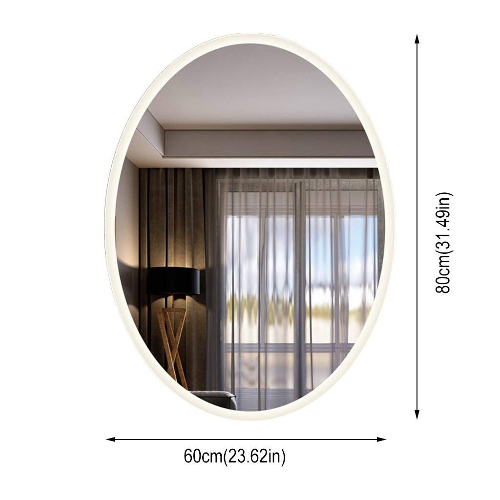 Oval LED Lighted Wall Mounted Makeup Mirror with Anti-Fog, Touch Switch & Temperature Display - Warm Light 50x70cm for Bathroom Vanity & Dressing Room
