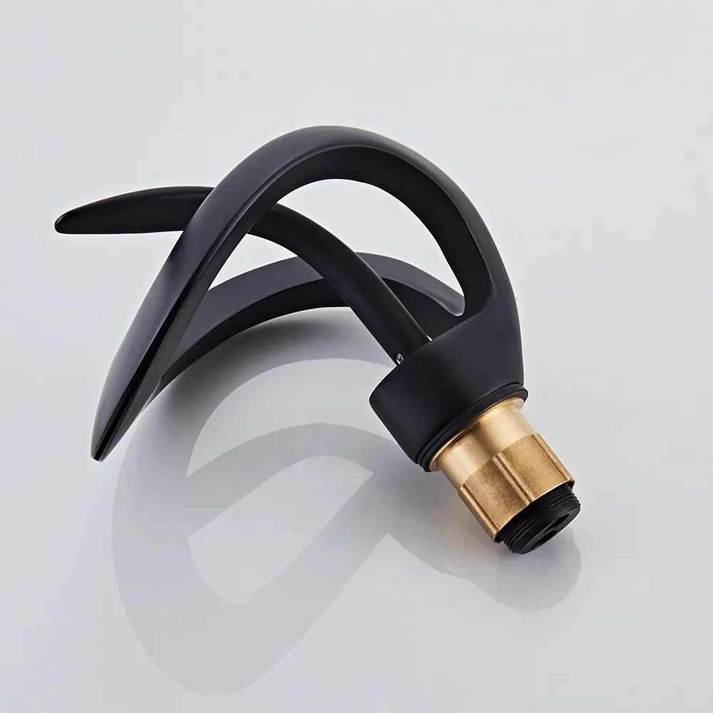 Lovedima Elegant Waterfall Single Handle 1-Hole Bathroom Vessel Sink Faucet - Solid Brass Lavatory Vanity Sink Faucet in Black | Perfect for Modern Bathrooms, Powder Rooms & Luxury Vanities