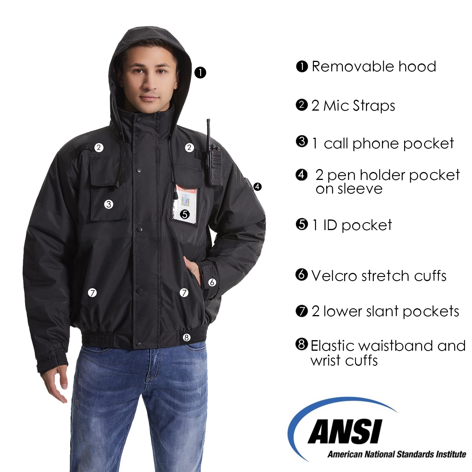 SKSAFETY High Visibility Reflective Waterproof Safety Jacket for Men with Pockets - Black Winter Work Construction Coat for Cold Weather - Large Size (1 Pack) - Ideal for Road Workers, Construction Sites & Outdoor Winter Activities