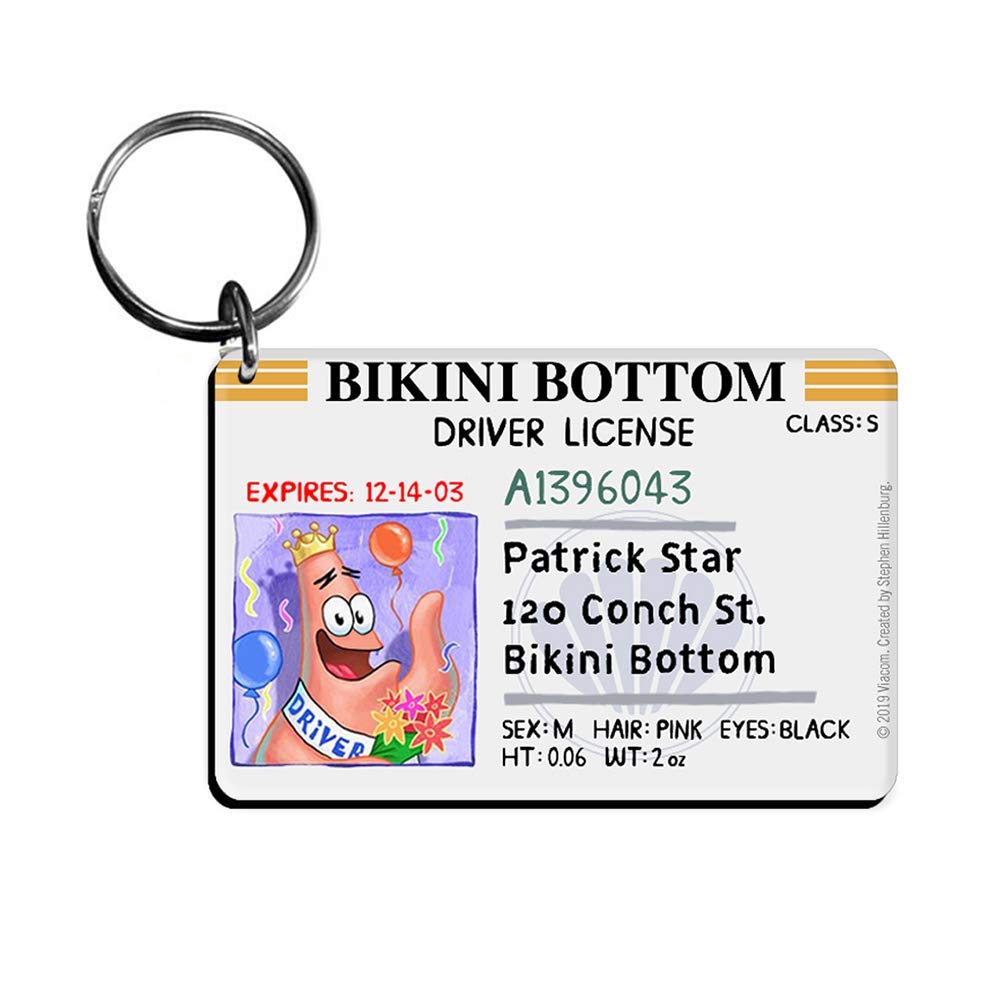 SpongeBob SquarePants Bikini Bottom Driver's License Keychain Set - 3 Pack with SpongeBob, Patrick & Mr. Krabs Keychains - Officially Licensed Nickelodeon Merchandise - Perfect for Car Keys, Backpacks and SpongeBob Fans Gifts