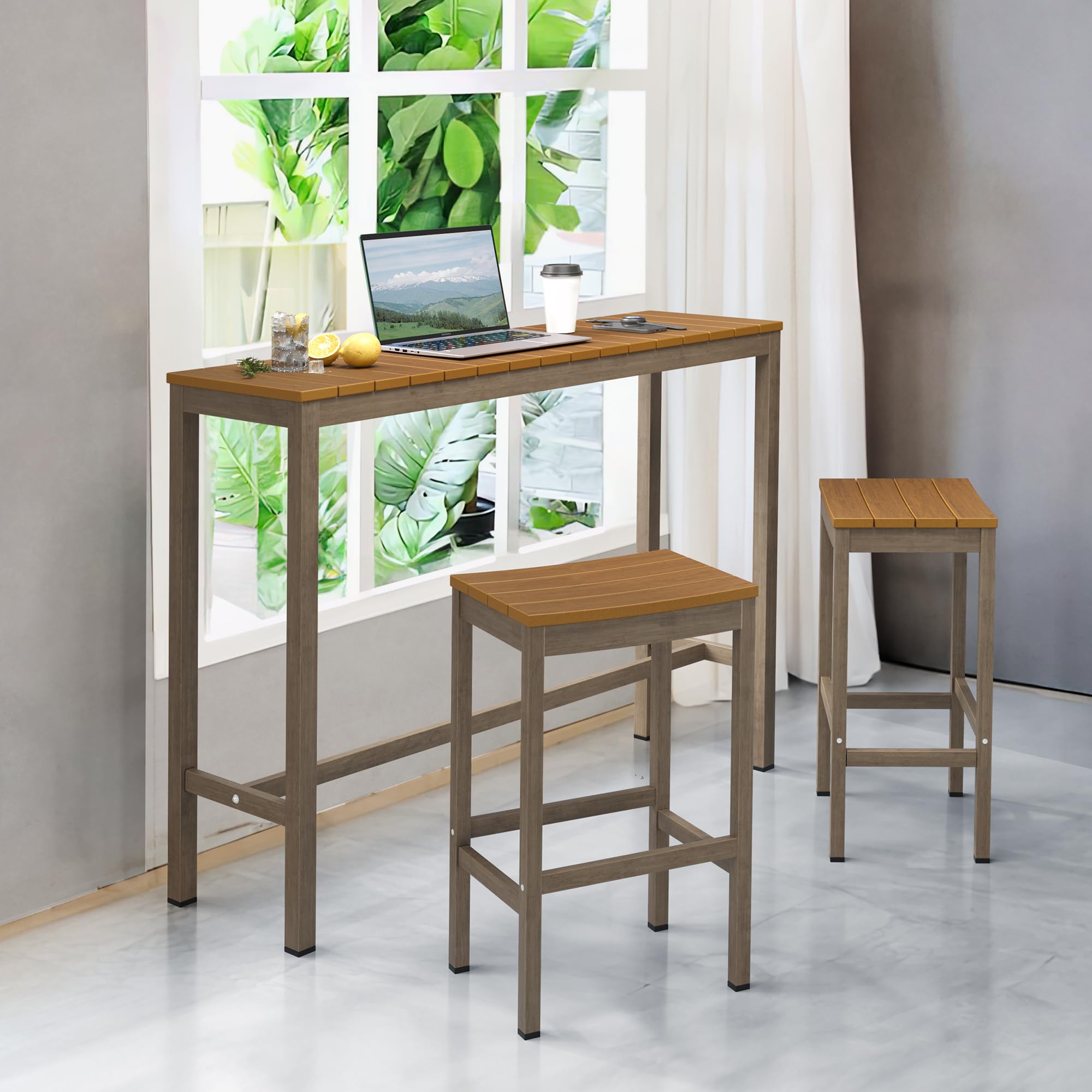 3-Piece Outdoor Bar Height Table and Chairs Set - 55