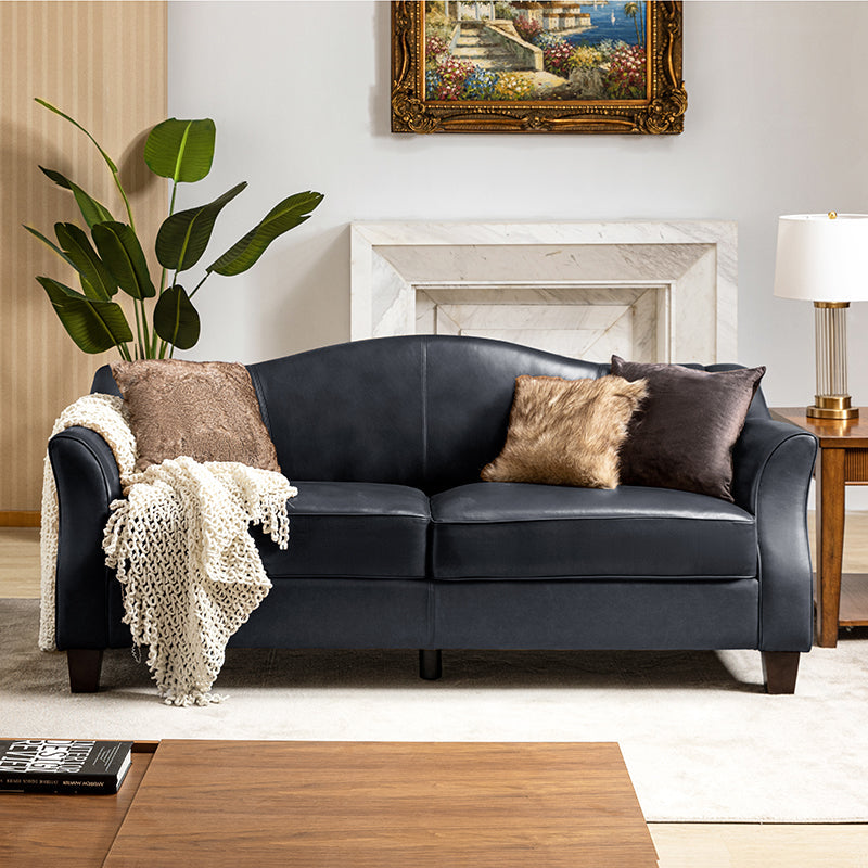 Hugo Traditional Style Curved Genuine Leather Sofa - Elegant Living Room Furniture for Home, Office & Lounge Decor