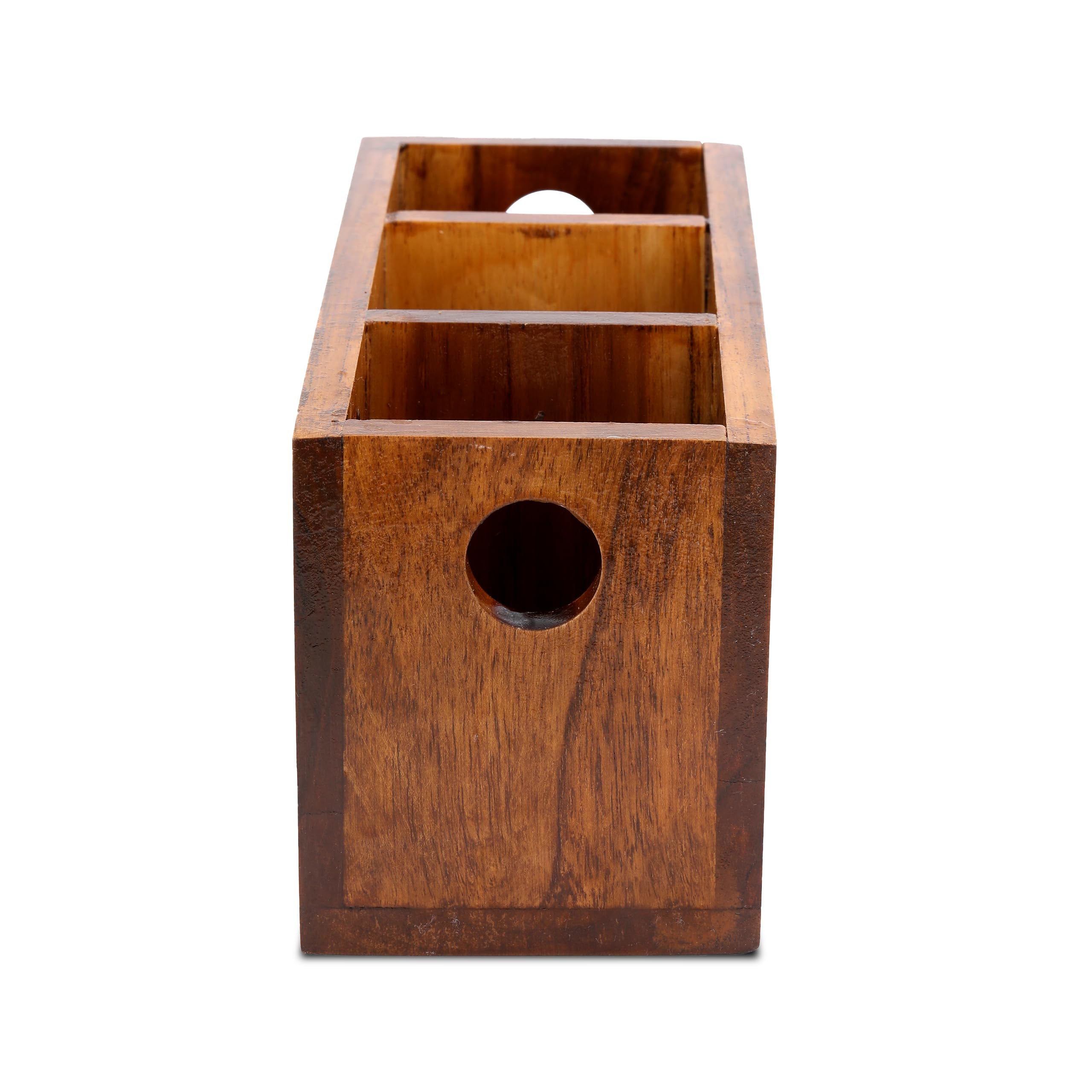 Premium Teak Wood Cutlery Holder for Kitchen, Dining Table & Hotel - 3 Compartment Organizer | Stylish & Durable Utensil Storage for Home & Restaurant Use