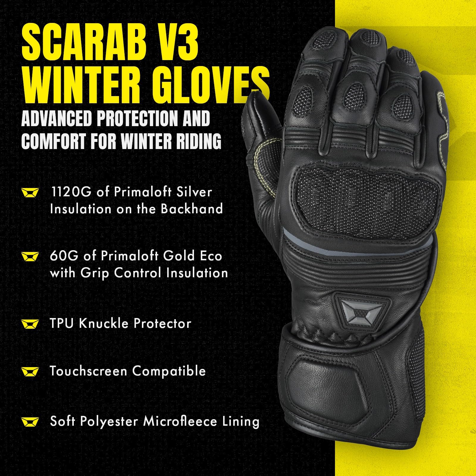 Cortech Scarab V3 Winter Motorcycle Gloves - Waterproof, Windproof & Insulated for Cold Weather Riding - Perfect for Snow, Rain & Long-Distance Motorcycle Trips