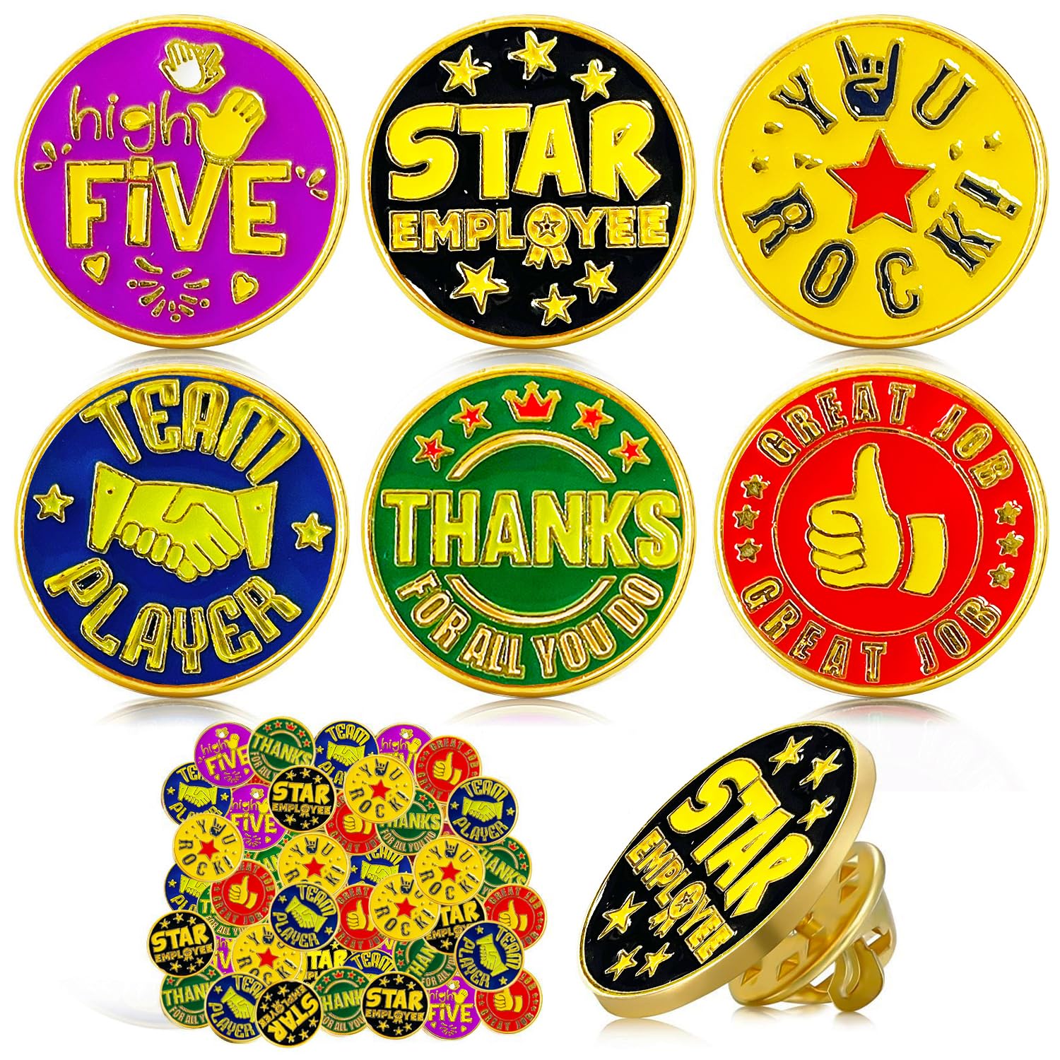 48 Pcs Employee Appreciation Lapel Pins - 3/4 Inch Enamel Recognition Pins for Employee of The Month, Team Awards & Workplace Motivation (6 Styles) - Perfect for Corporate Gifts, Office Events & Staff Encouragement