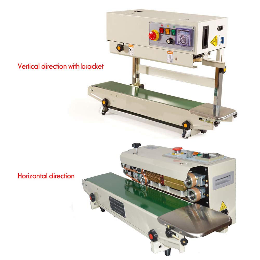 Automatic Horizontal Continuous Band Sealer Machine for Plastic PVC Bags - 110V Commercial Sealing Equipment (FR770 Vertical Model) | Ideal for Food Packaging, E-commerce Shipping & Industrial Use