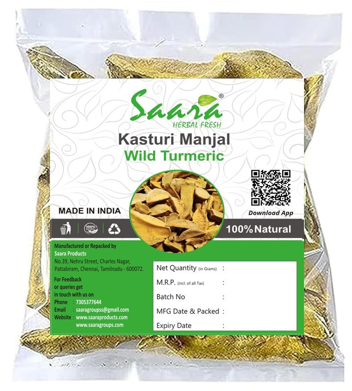 Organic Kasturi Manjal Wild Turmeric Root Powder (150g) - Saara HERBAL FRESH Kasthuri Haldi for Skin & Face Care | Brightening, Anti-Aging, Acne Treatment | Perfect for DIY Face Masks & Natural Beauty Routines