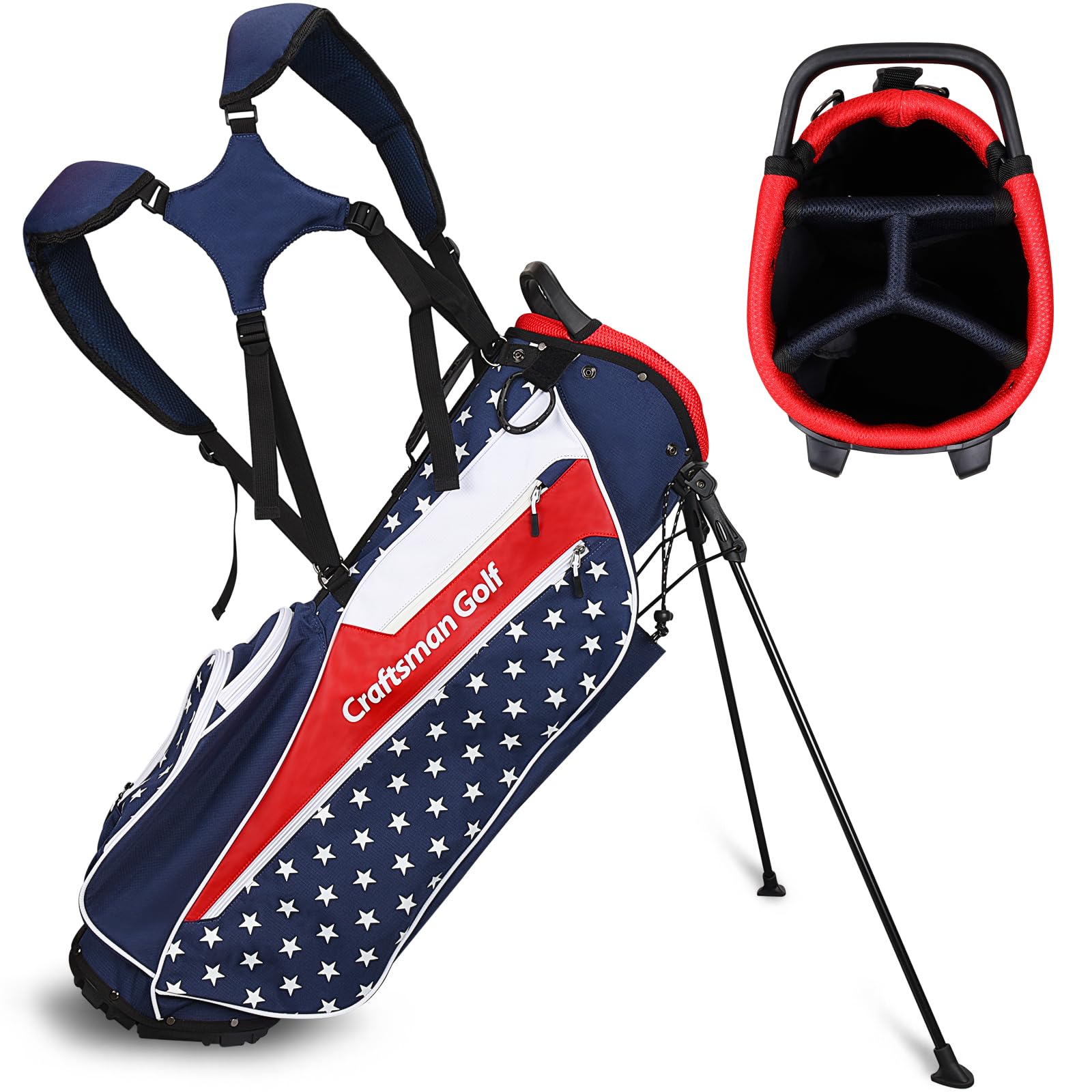 CRAFTSMAN GOLF Stand Bag for Men & Women - Lightweight 4-Way Divider Golf Bag with 6 Pockets, Adjustable Shoulder Straps & Waterproof Rain Cover - USA Flag Design - Perfect for Course Play, Practice & Travel