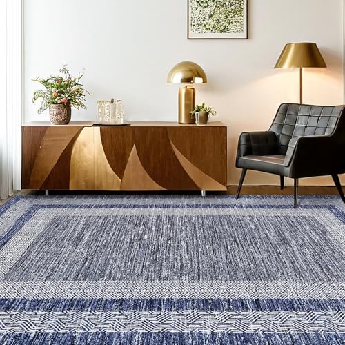 GARVEE 2x6 Modern Non-Slip Runner Rug - Washable Soft Geometric Carpet for Hallway, Kitchen & Entryway | Distressed Blue Border Design | Perfect for High-Traffic Areas, Home Decor & Pet-Friendly Spaces