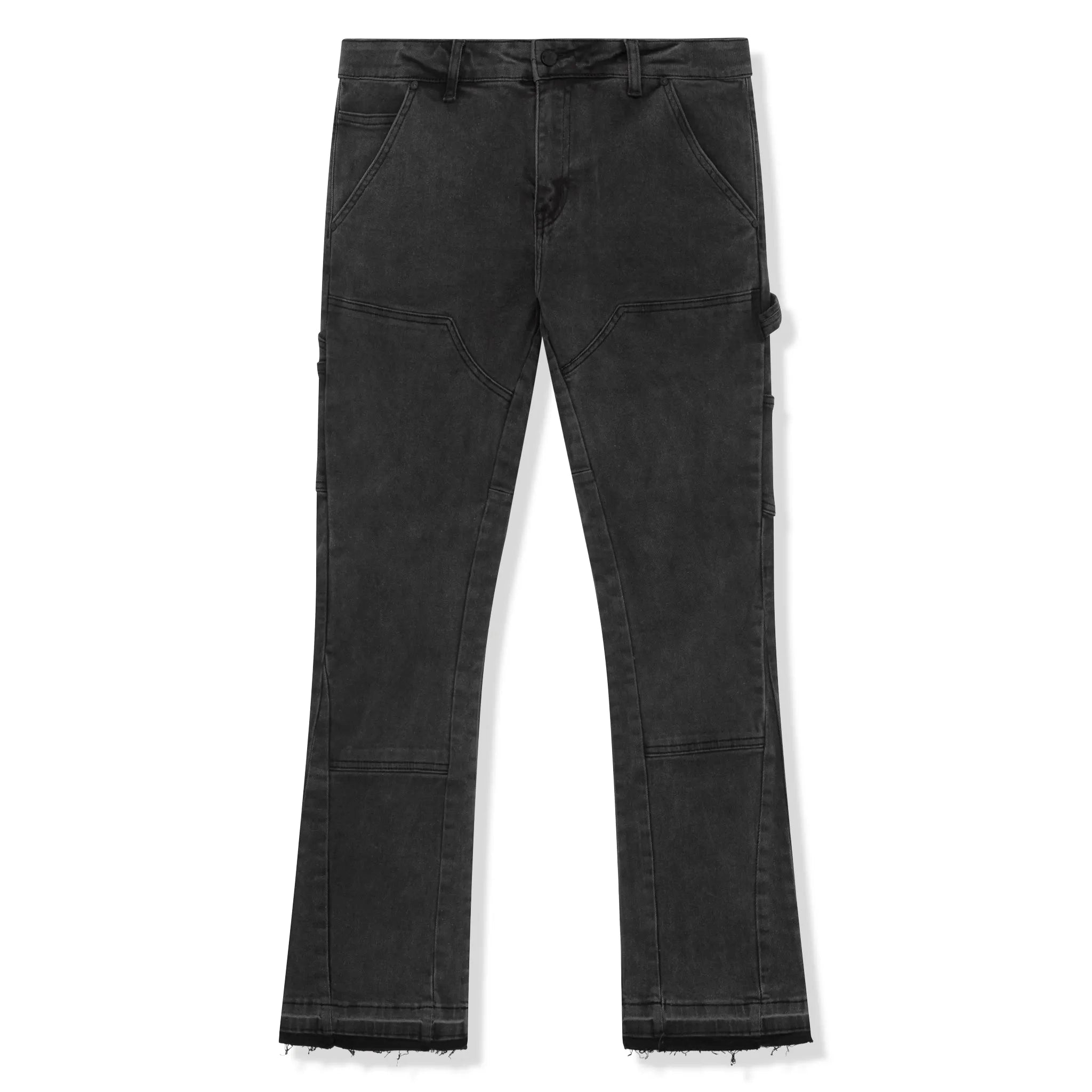 SIARR Carpenter Jeans for Men - Washed Black Denim Work Pants with Utility Pockets | Durable & Comfortable for Construction, Woodworking & Outdoor Work