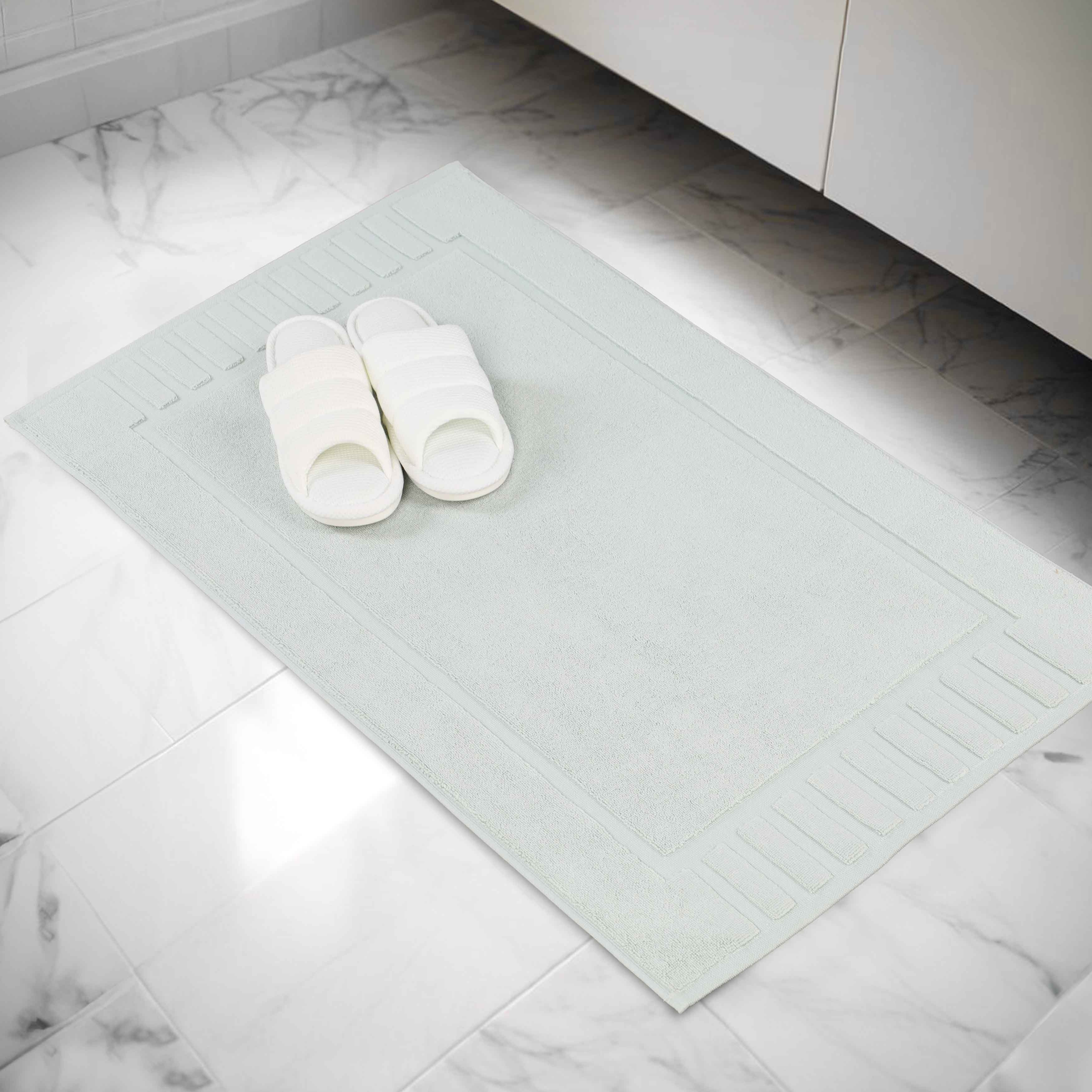 Premium Cotton Modern Geometric Border Bath Mat Set of 2 - Ultra Absorbent, Non-Slip, Quick Dry Bathroom Rug for Bath, Shower & Vanity Area