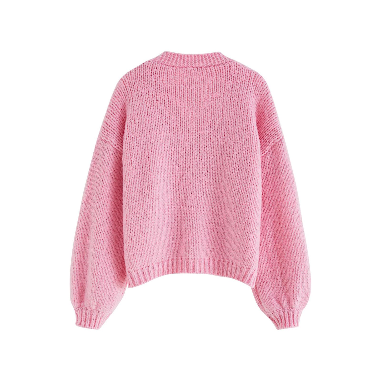 CHICWISH Women's Candy Pink & Cream Strawberry Button Up Hand Knit Cardigan Sweater | Cute Casual Knitwear for Spring & Fall | Perfect for Dates, Office, and Coffee Outings