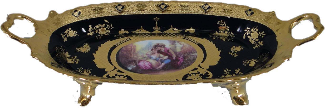 Limoges Style 15-Inch Footed Serving Tray - Romantic Floral Design for Elegant Dining, Tea Parties & Home Decor