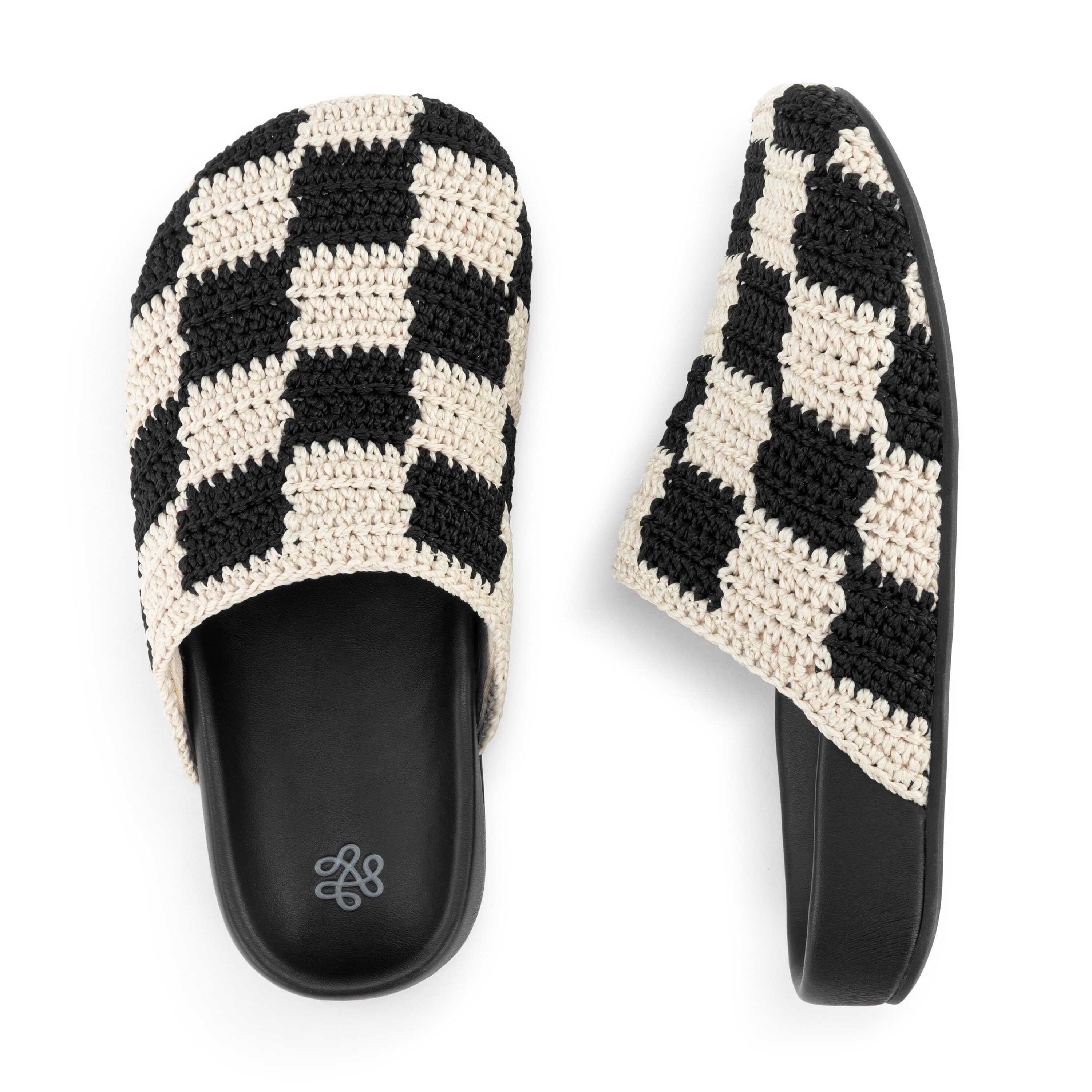 Bolinas Clog Kids Hand Crochet Black Check - Comfortable & Stylish Handmade Crochet Clogs for Toddlers & Children - Perfect for Indoor Play, Beach & Summer Outfits