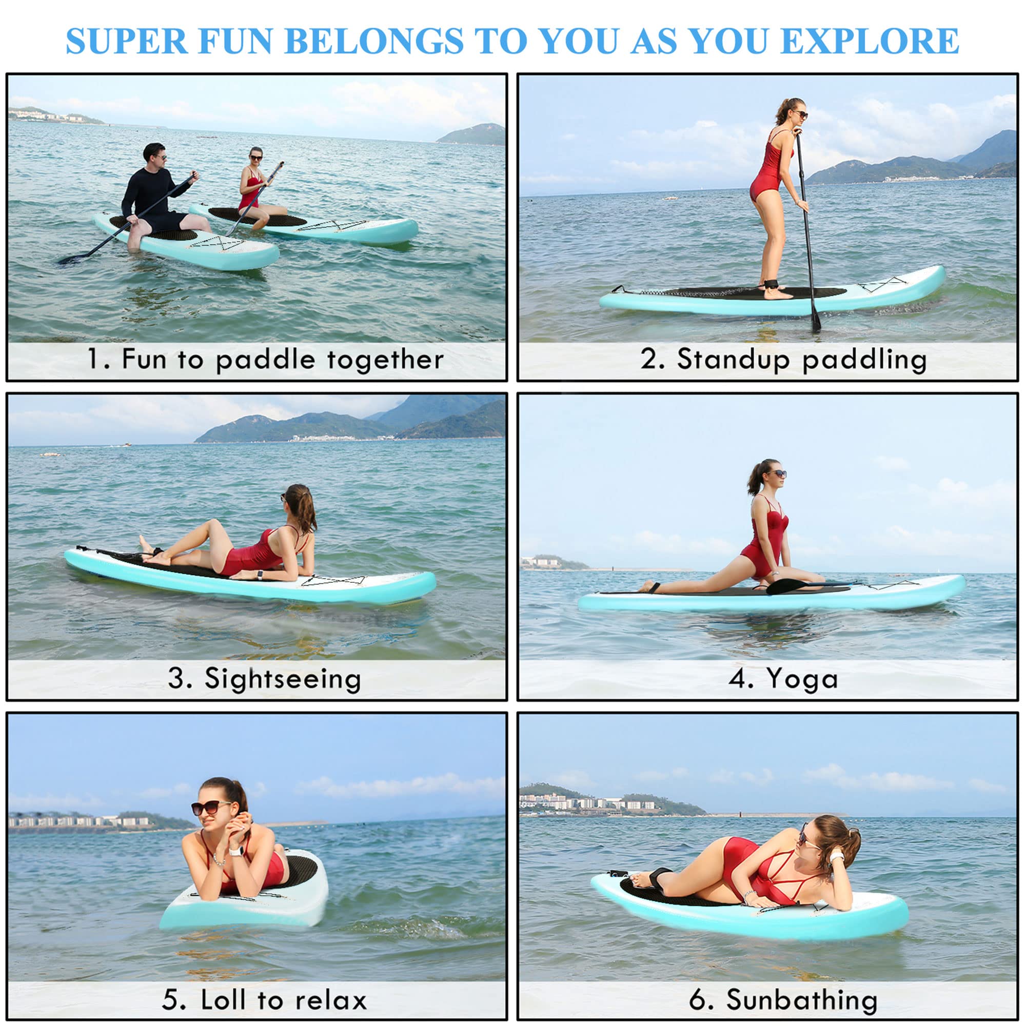 Premium Inflatable Stand Up Paddle Board (SUP) - Light Blue - Ultra-Light & Portable for Yoga, Fishing & Ocean Adventures - Perfect for Lakes, Rivers & Beach Vacations