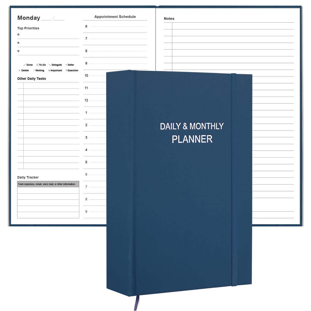 2025 ADHD Daily & Monthly Planner - Undated Two Pages Per Day Focus Planner for Goal Achievement, 5.8''×8.3'' Blue | Perfect for Students, Professionals & Busy Moms to Organize Tasks & Reduce Stress