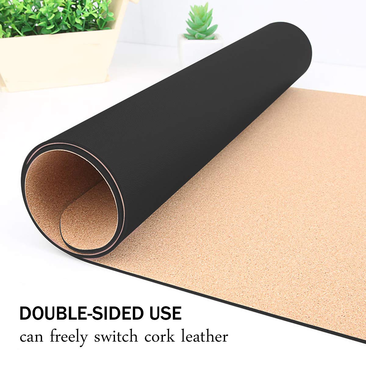 Eco-Friendly Cork & Leather Desk Mat - Waterproof Office Pad for Work & Gaming (Black, 24x12Inch)